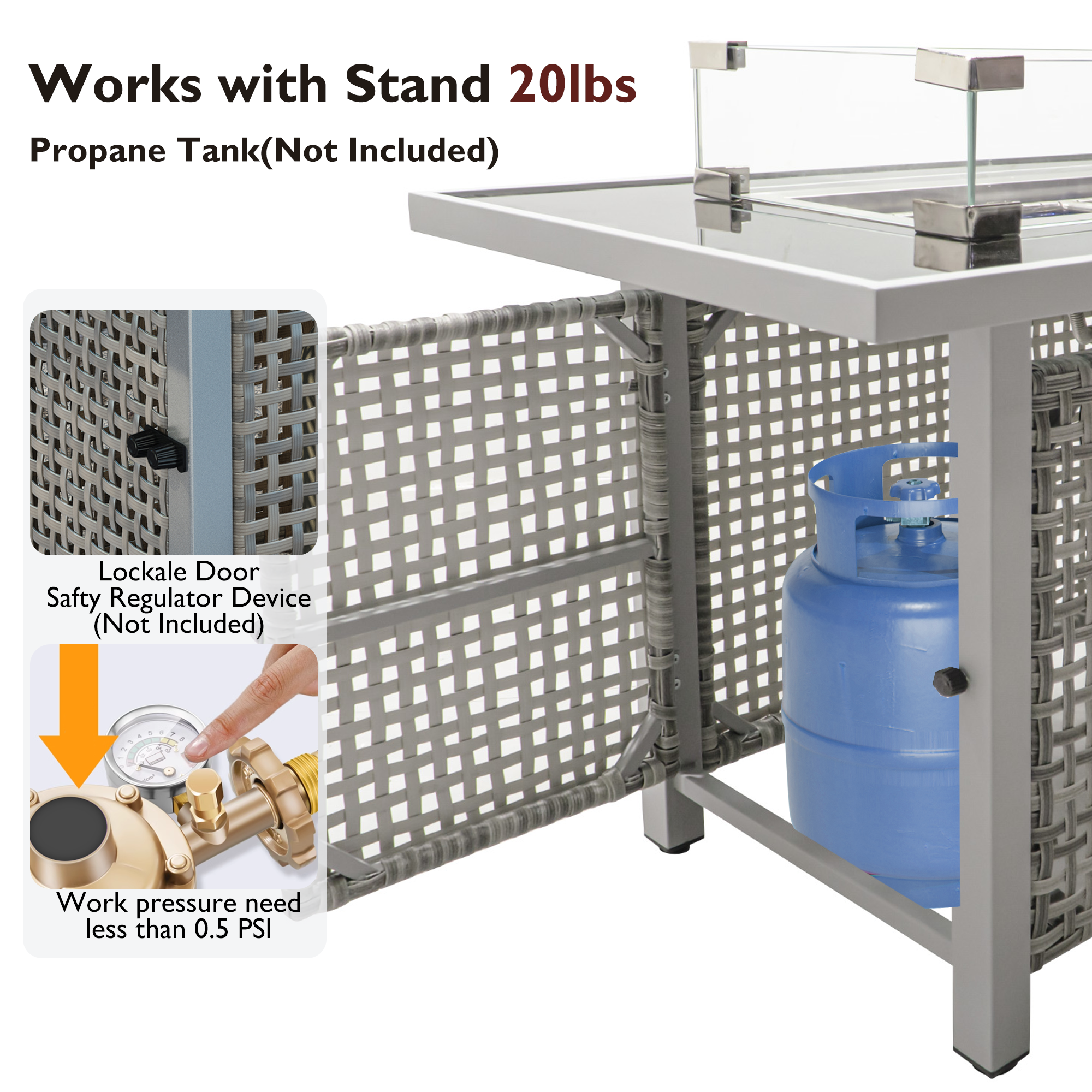 K&K 43' Propane Gas Fire Pit Table, Grey