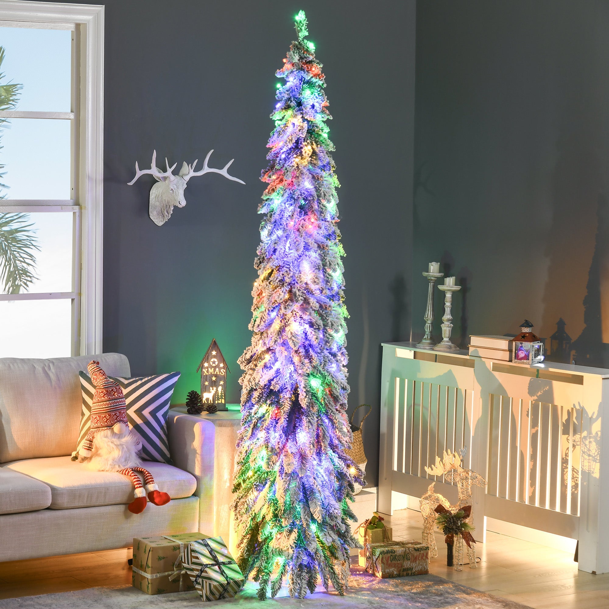 HOMCOM 7ft Tall Prelit Pencil Artificial Christmas Tree