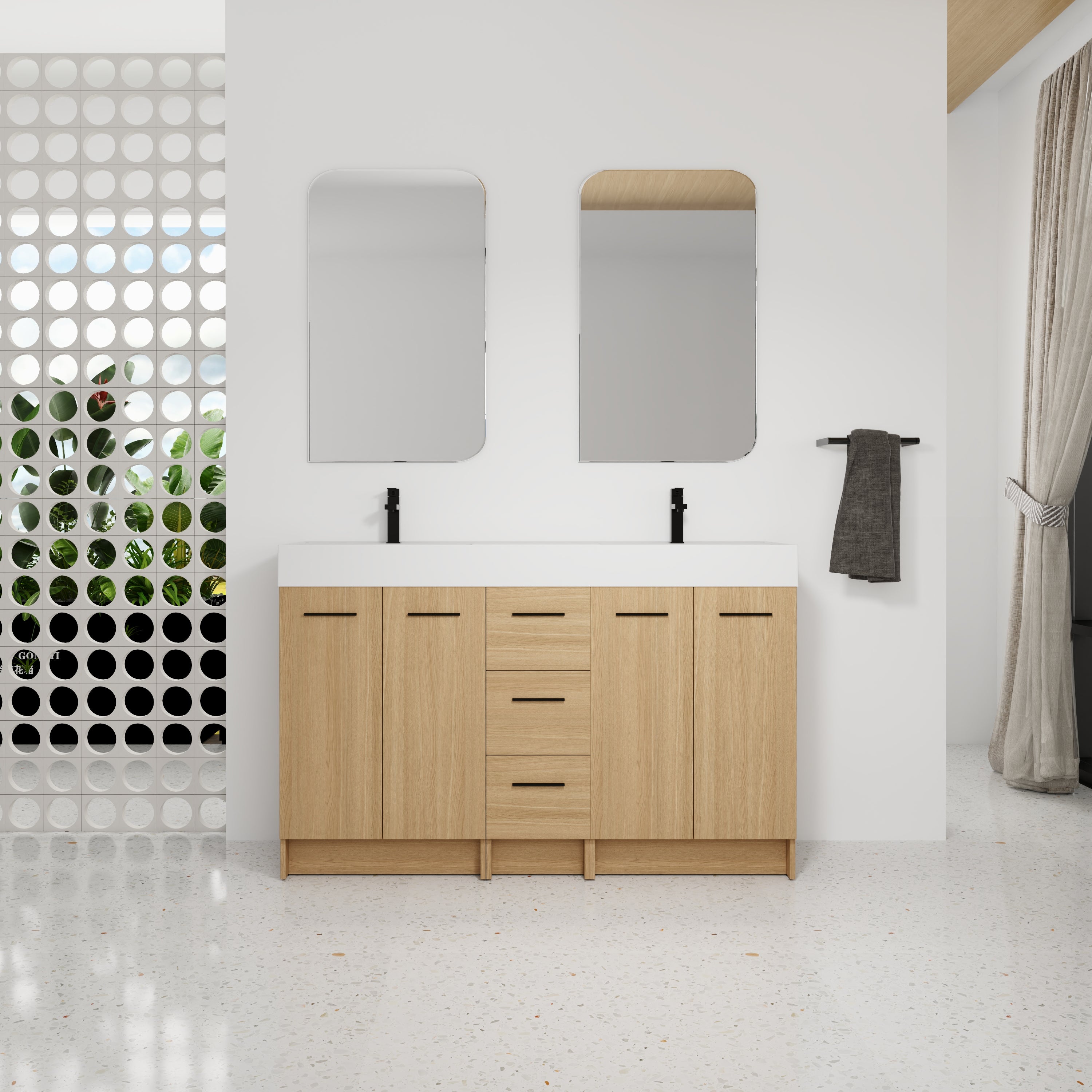 60" Double Sink Bathroom Vanity with 3 Drawers and Large Storage