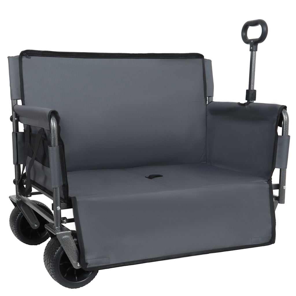 3-in-1 Convertible Folding Wagon Cart with Bench Seat & Storage