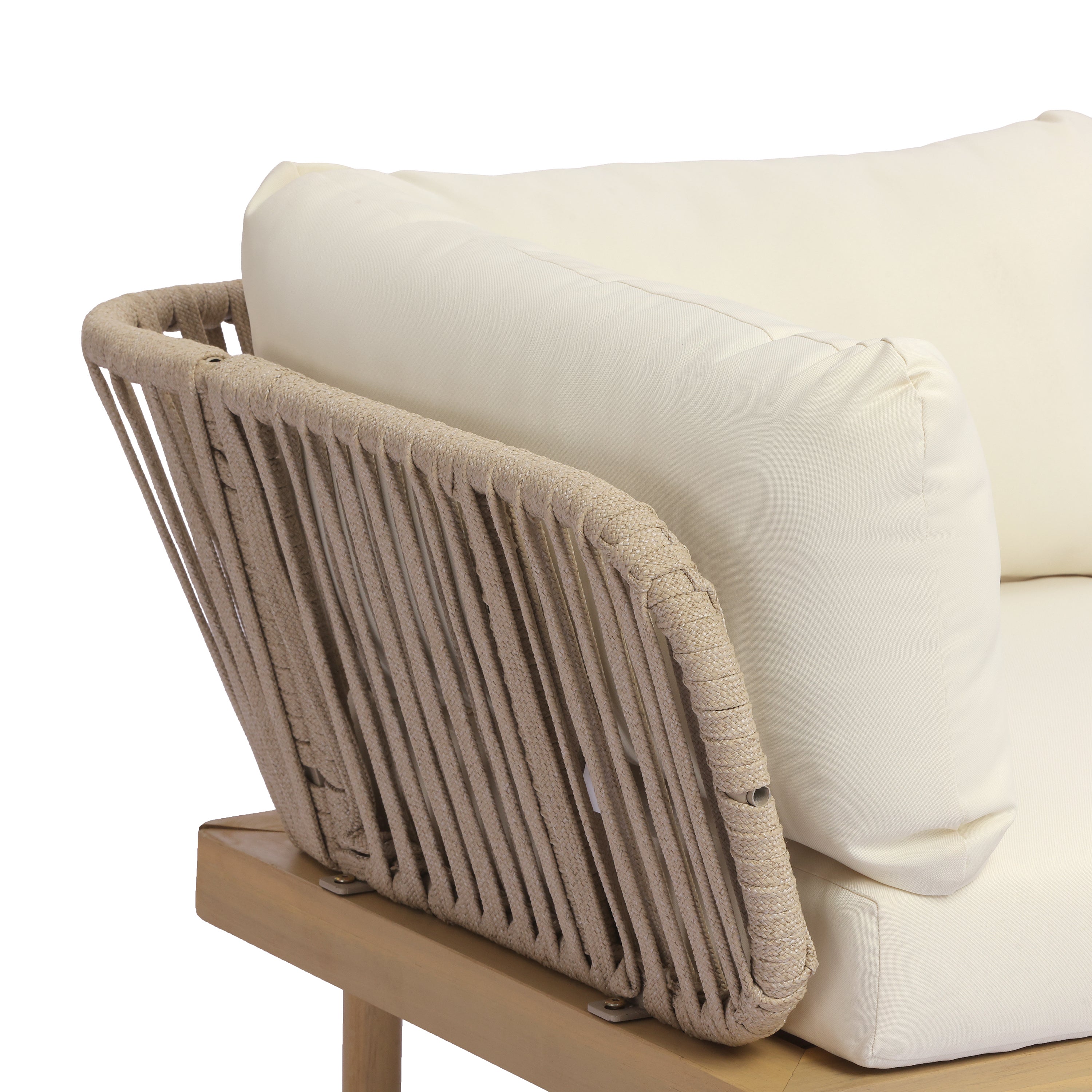Acacia Wood Outdoor Corner Chair with Rope Back & Weather-Resistant Cushion