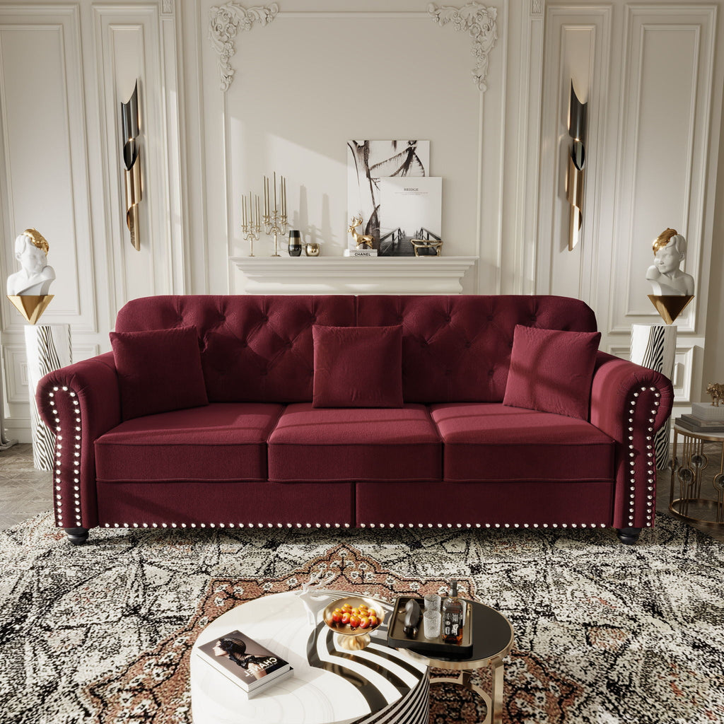 Upholstered 3 Seater Sofa Set With Ottoman