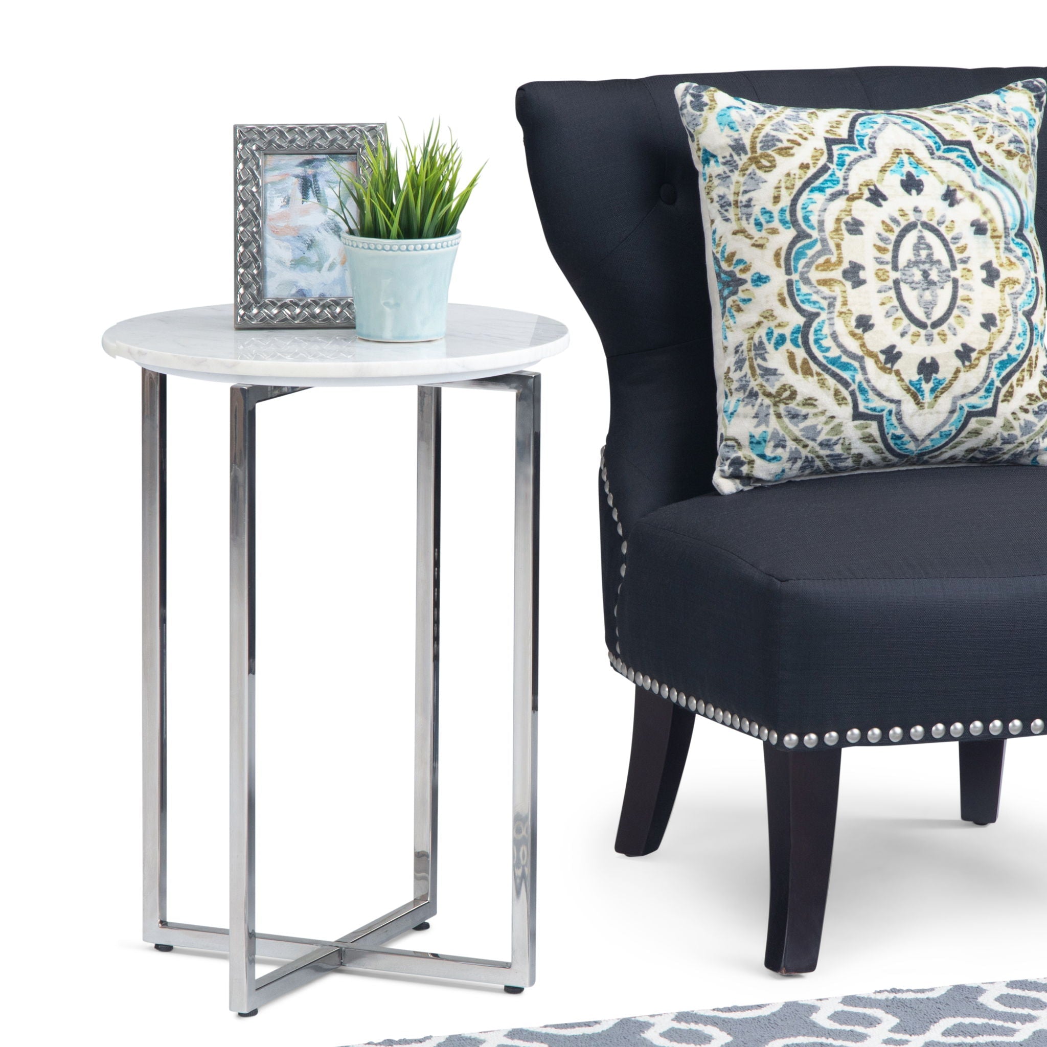 Marsden - Side Table With Polished Base - White / Silver