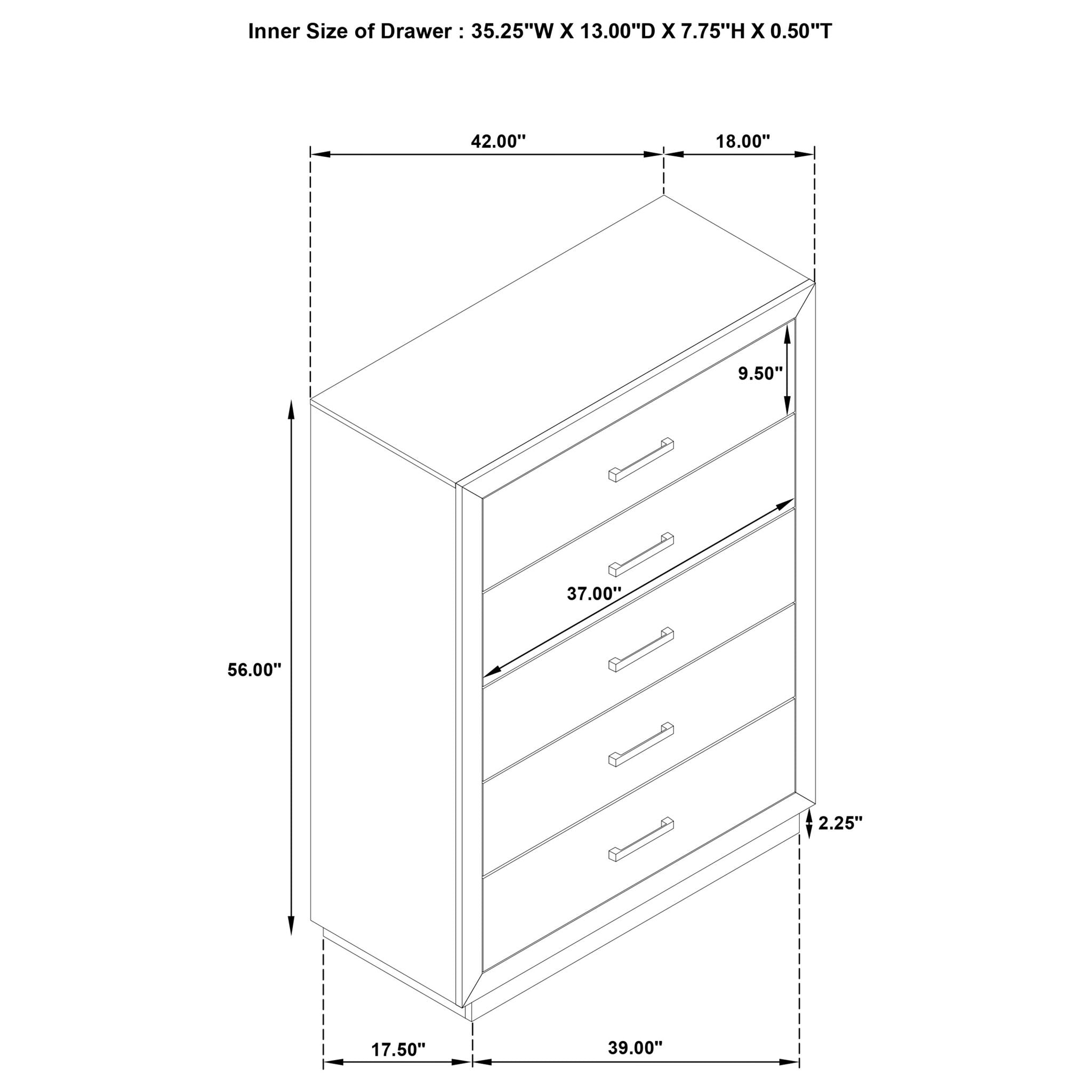 Gibbons Barley - 5 Drawer Bedroom Chest - Brown