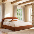 Archie Puffy Grounded Upholstered Platform Bed, King, Burnt