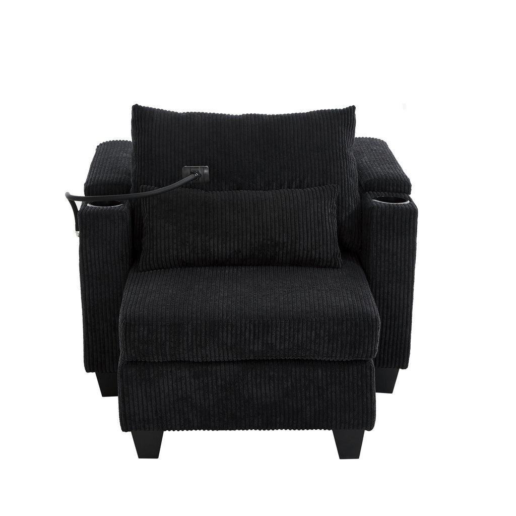 Convertible Chaise Lounge Sofa Chair With USB Ports, Cup Holders, Phone Holder And Storage