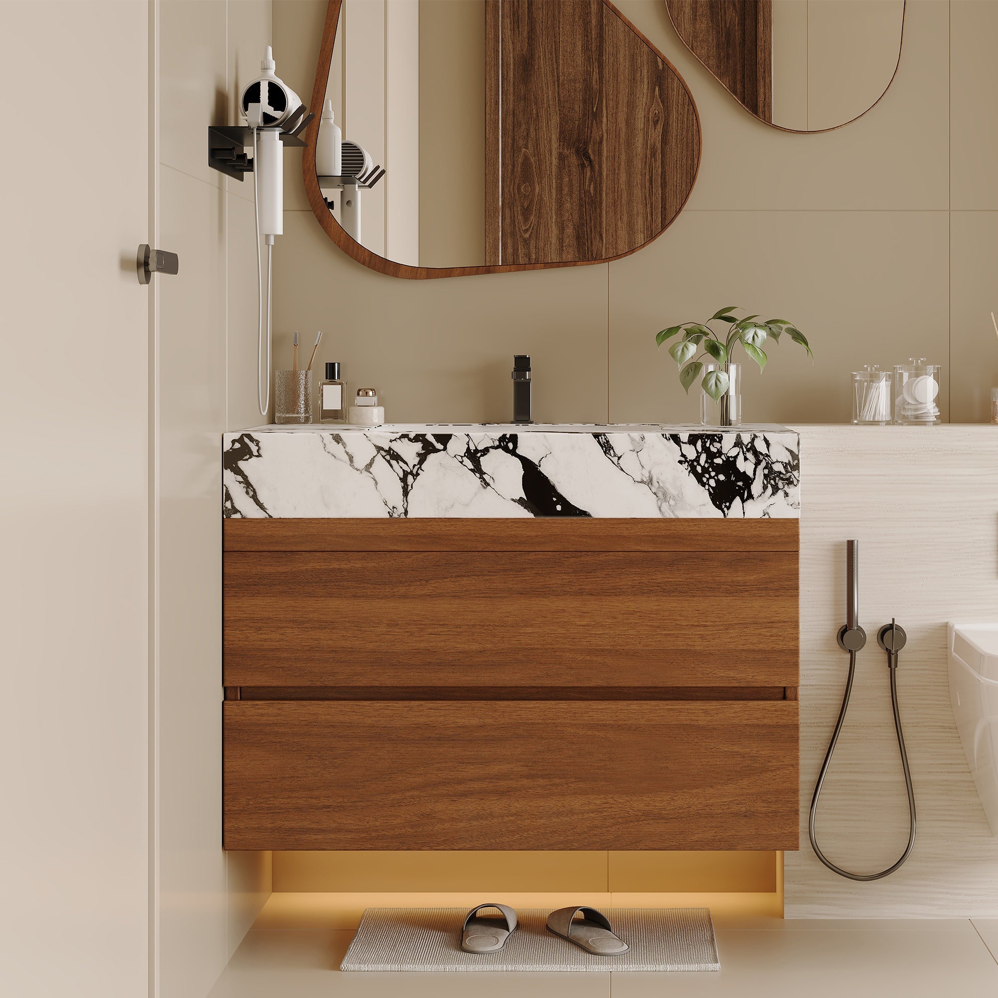 29.9" Modern Floating Bathroom Vanity with Faux Marble Top