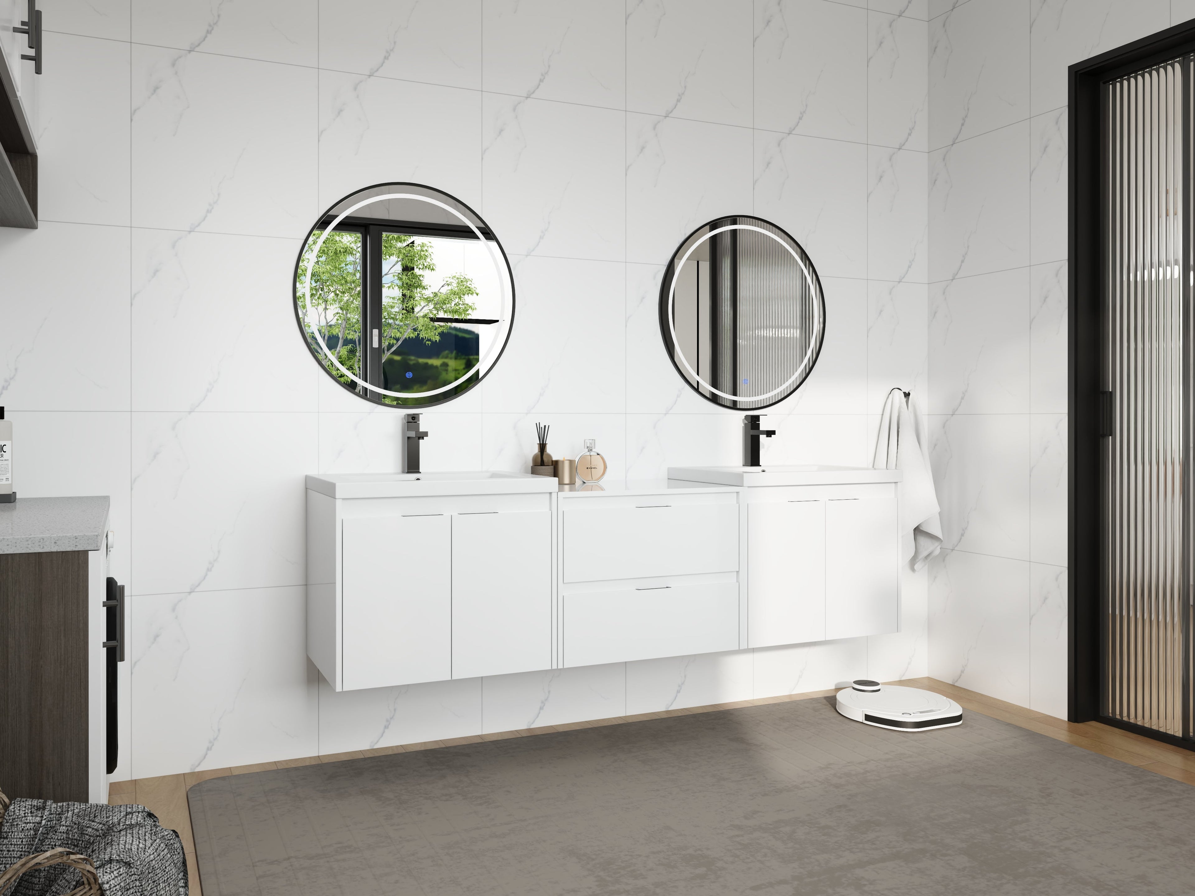 72" Bathroom Vanity With Resin Sink, Soft Close Doors, and 1-Side Cabinet