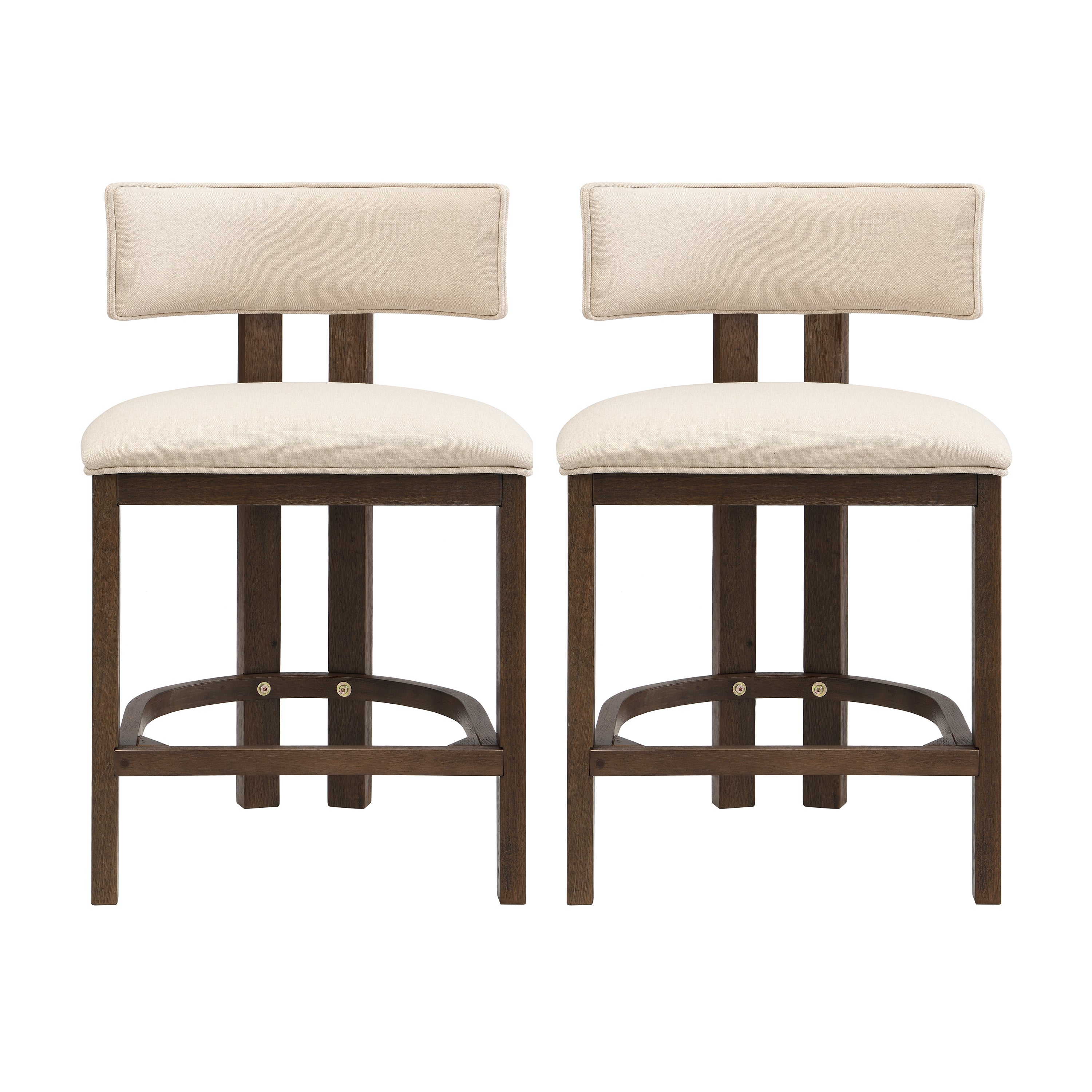 26" Counter Height Bar Stool, Upholstered Counter Stools (Set of 2) - Walnut & Beige