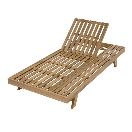 2/3 Foldable Acacia Wood Lounge Chair with Adjustable Backrest & Flat Storage Surface