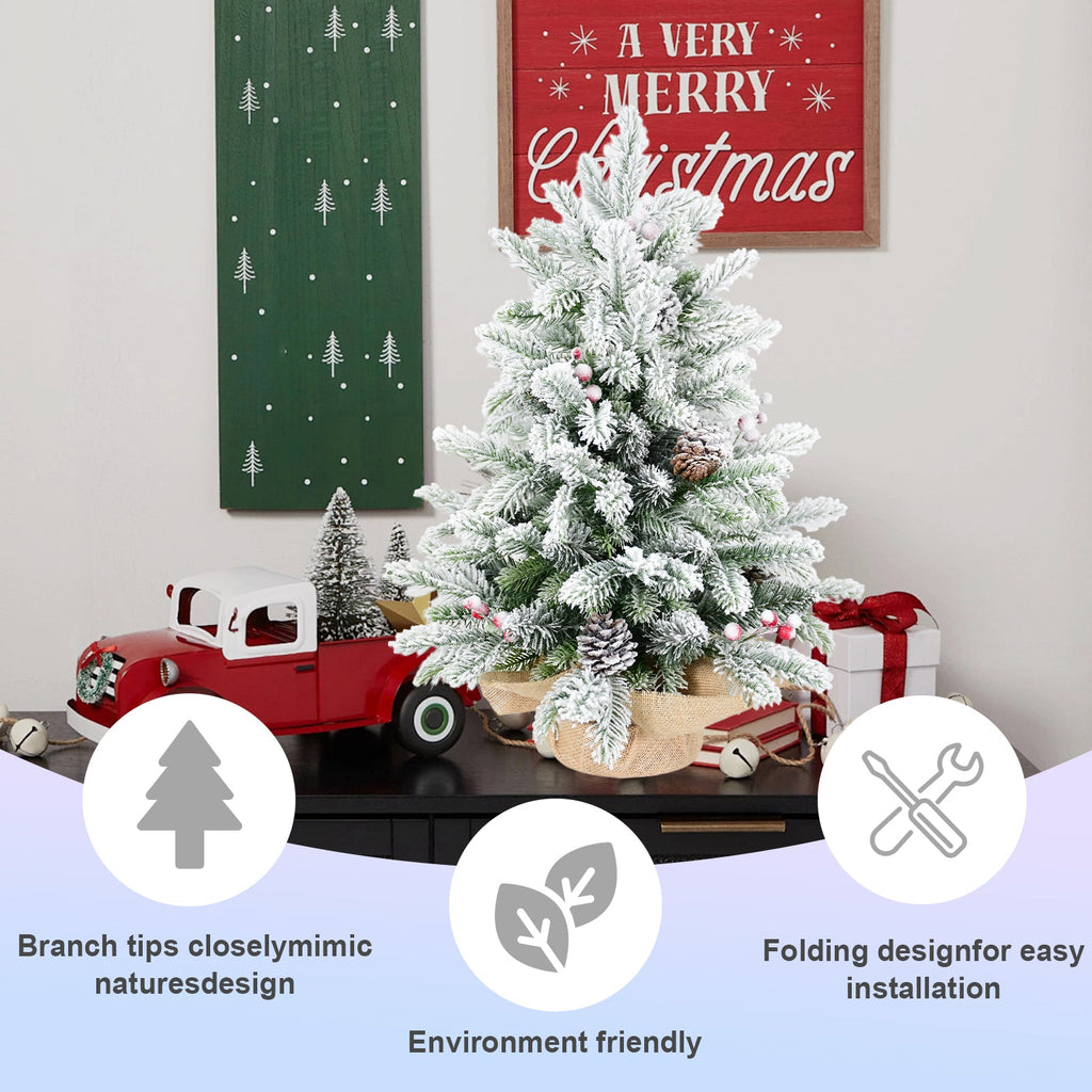 3FT Flocked Tabletop Christmas Tree with Pine Cones