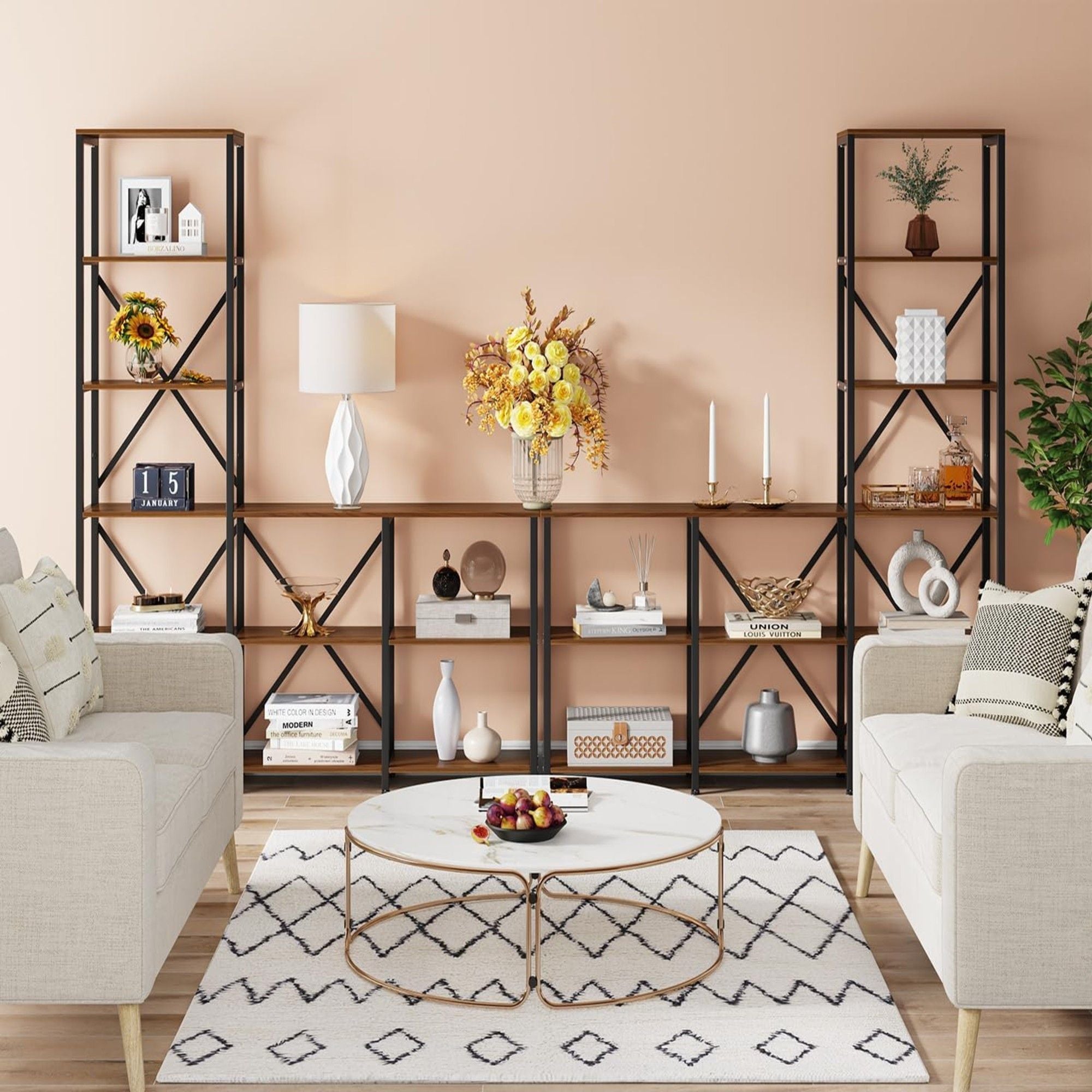 6 Tier Ladder Corner Etagere Bookshelf - Rustic Brown