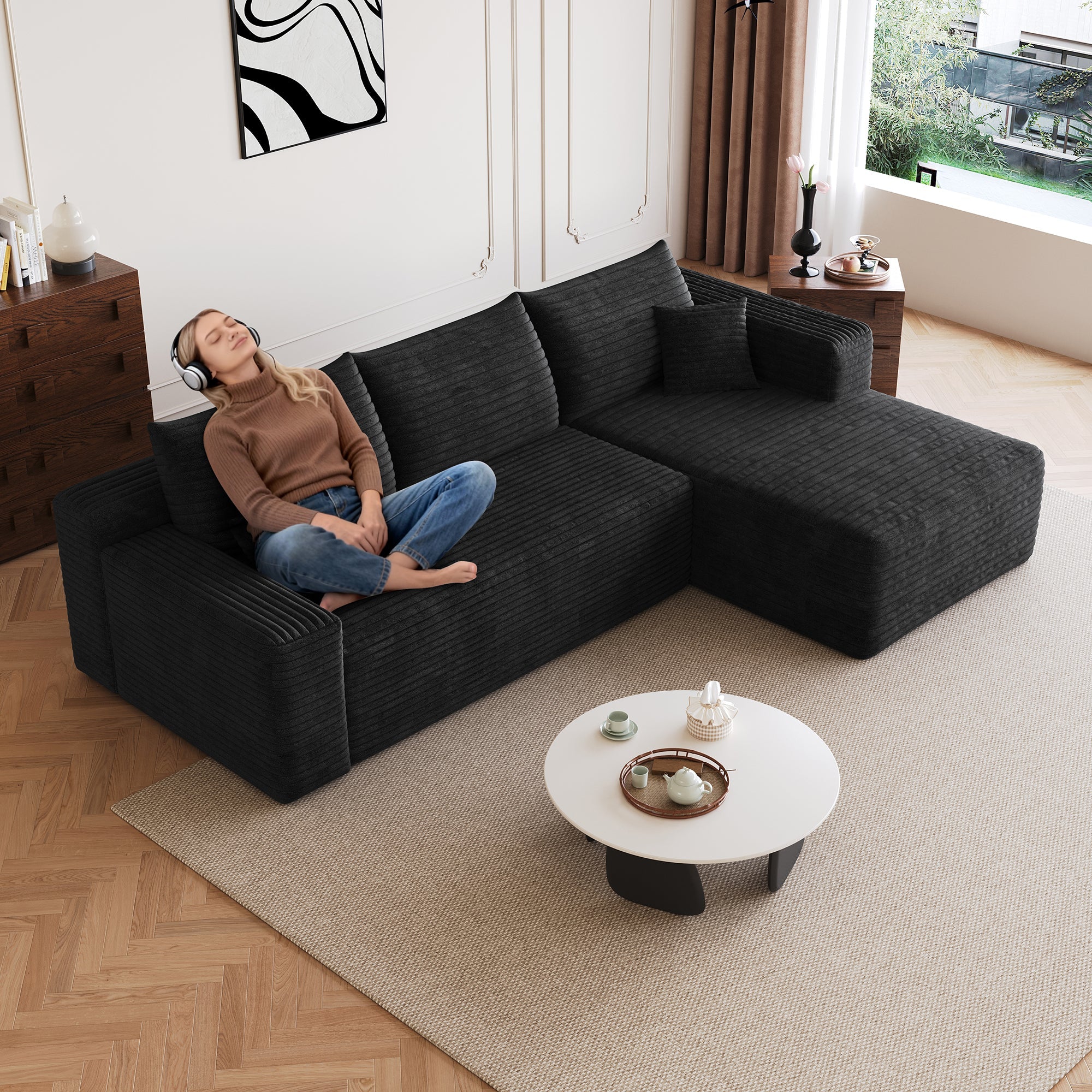 95" Cloud Sectional Sofa, Modern Minimalist Upholstered Couch