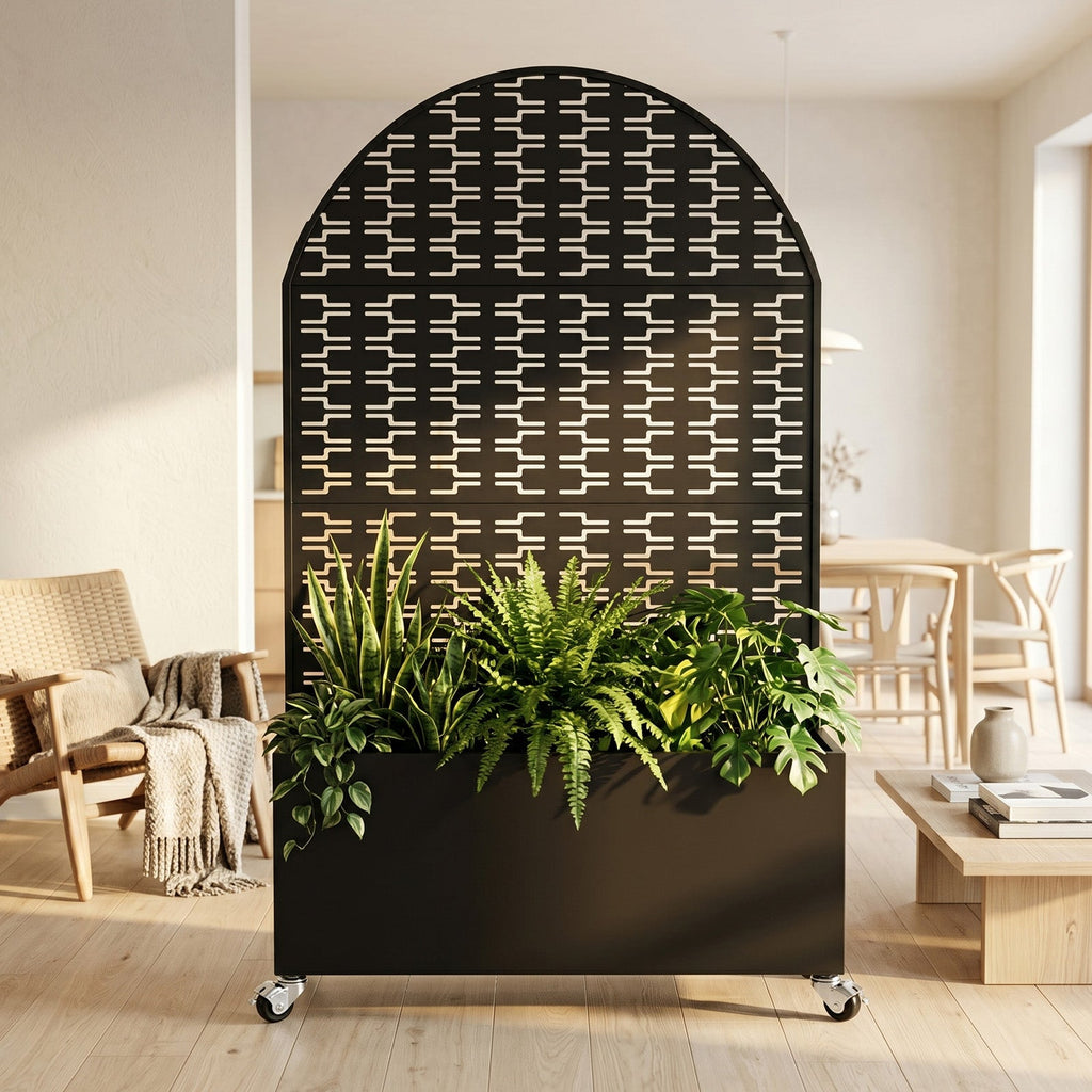 Arched Decorative Privacy Screen with Planter Box