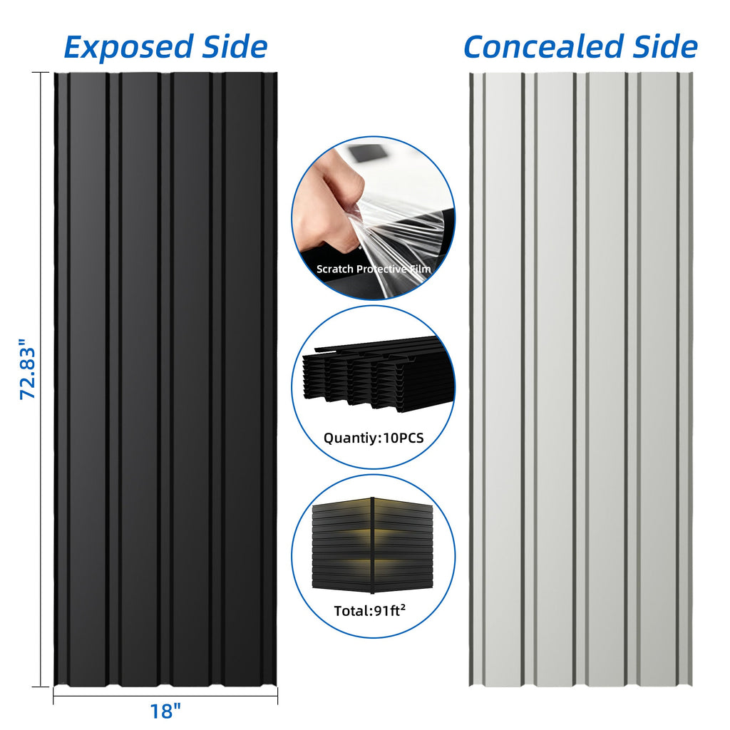 72.8IN Galvanized Metal Roof Panels - 10 PCS