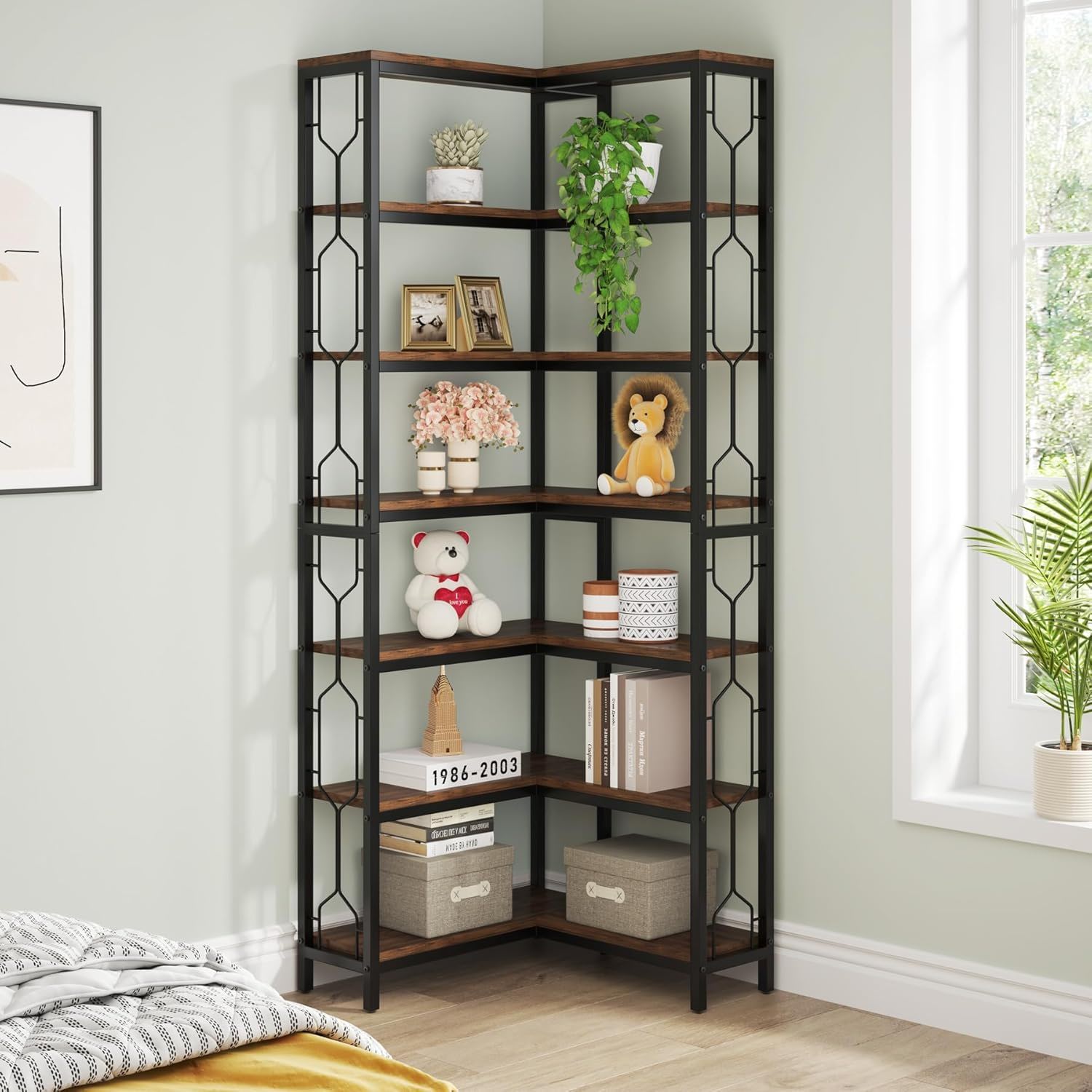 7 Tier Corner Bookshelf, Etagere Display Shelf