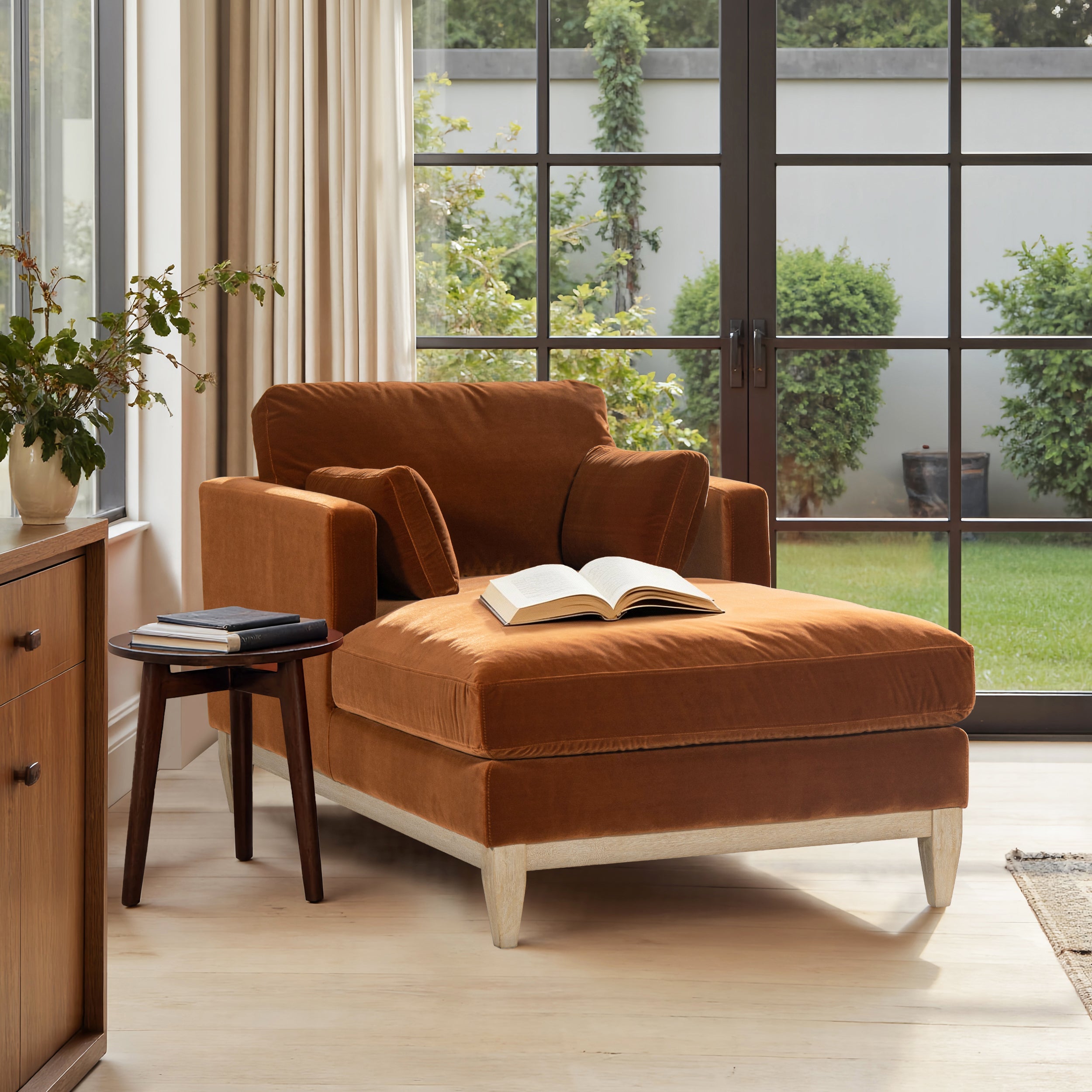 Knox 65" Modern Farmhouse Chaise Lounge Chair, Burnt