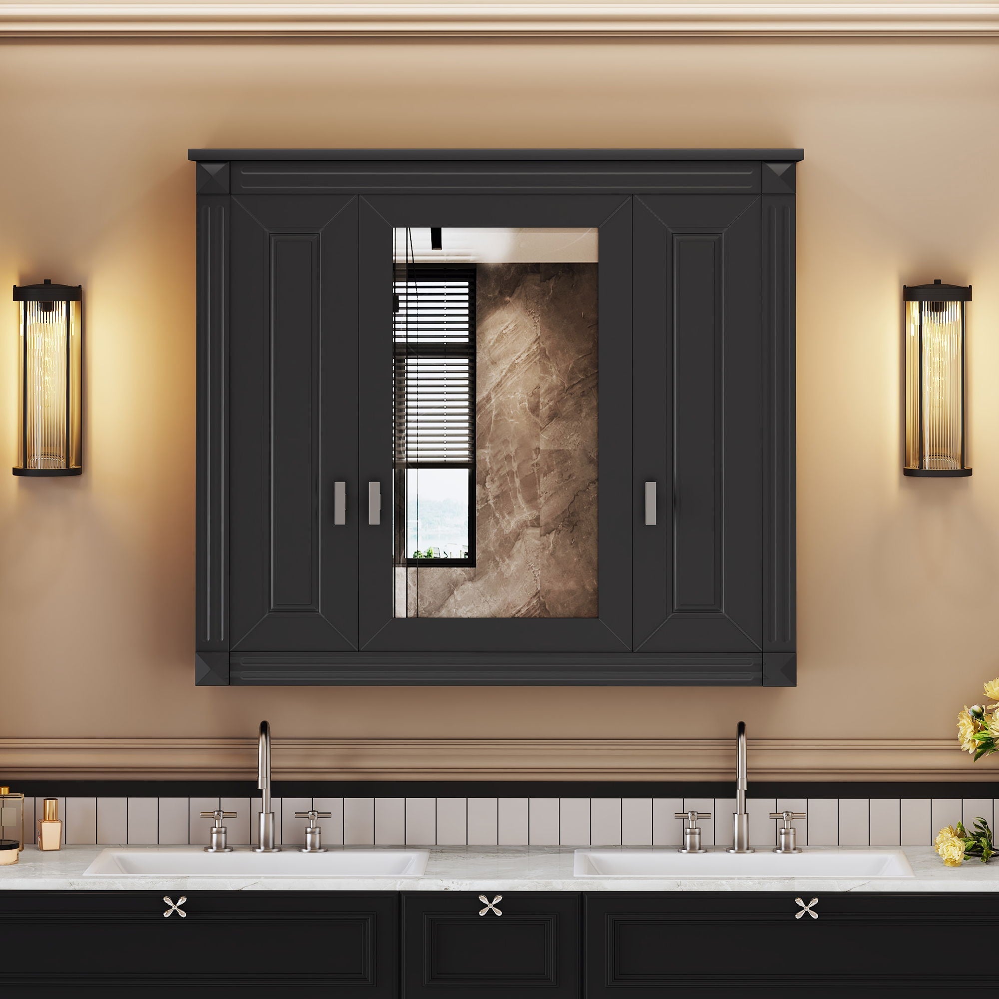 Wall Mounted Bathroom Cabinet With Mirror And 5 Shelves