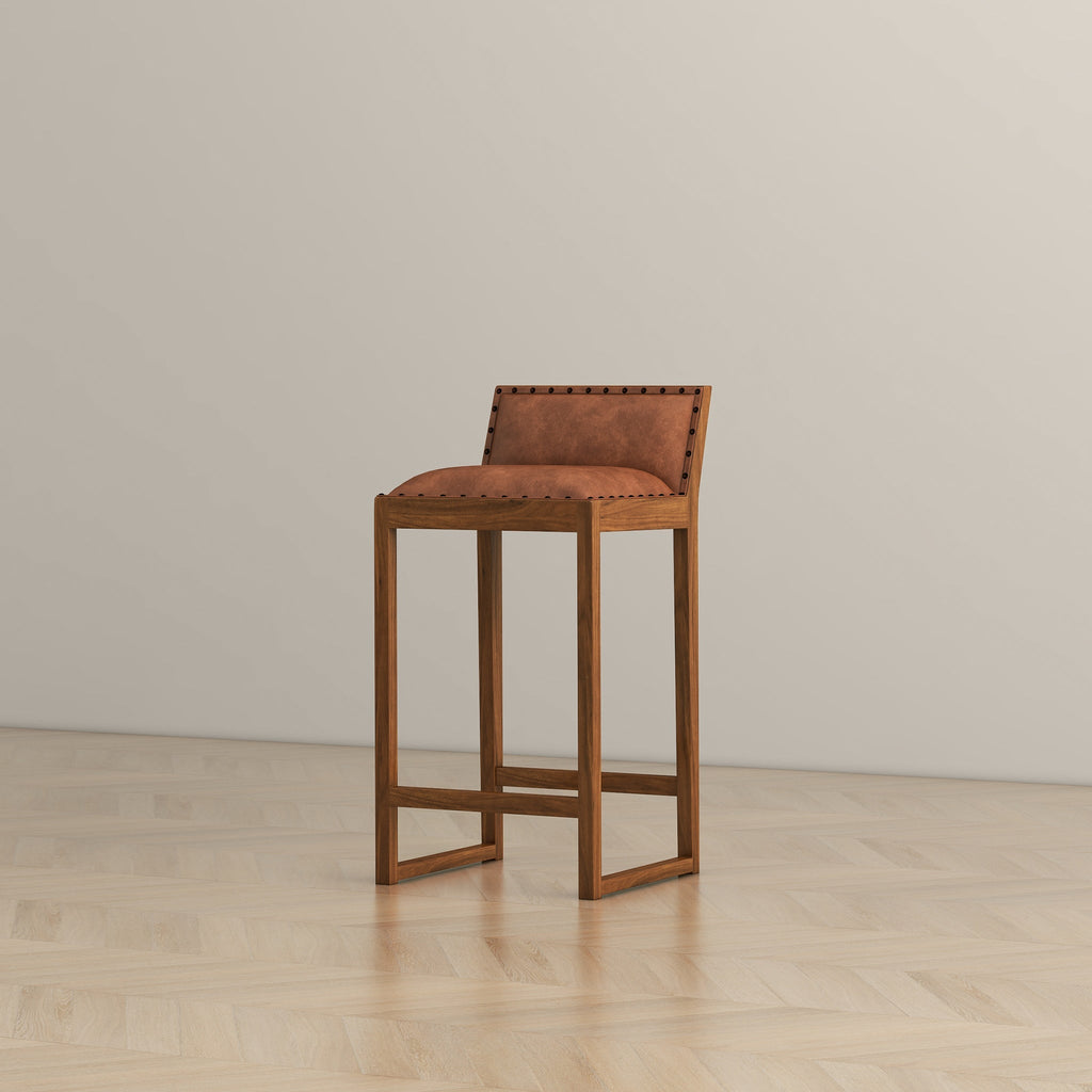 Gavin Mid-Century Modern 25'' Solid Wood Genuine Leather Counter Stool