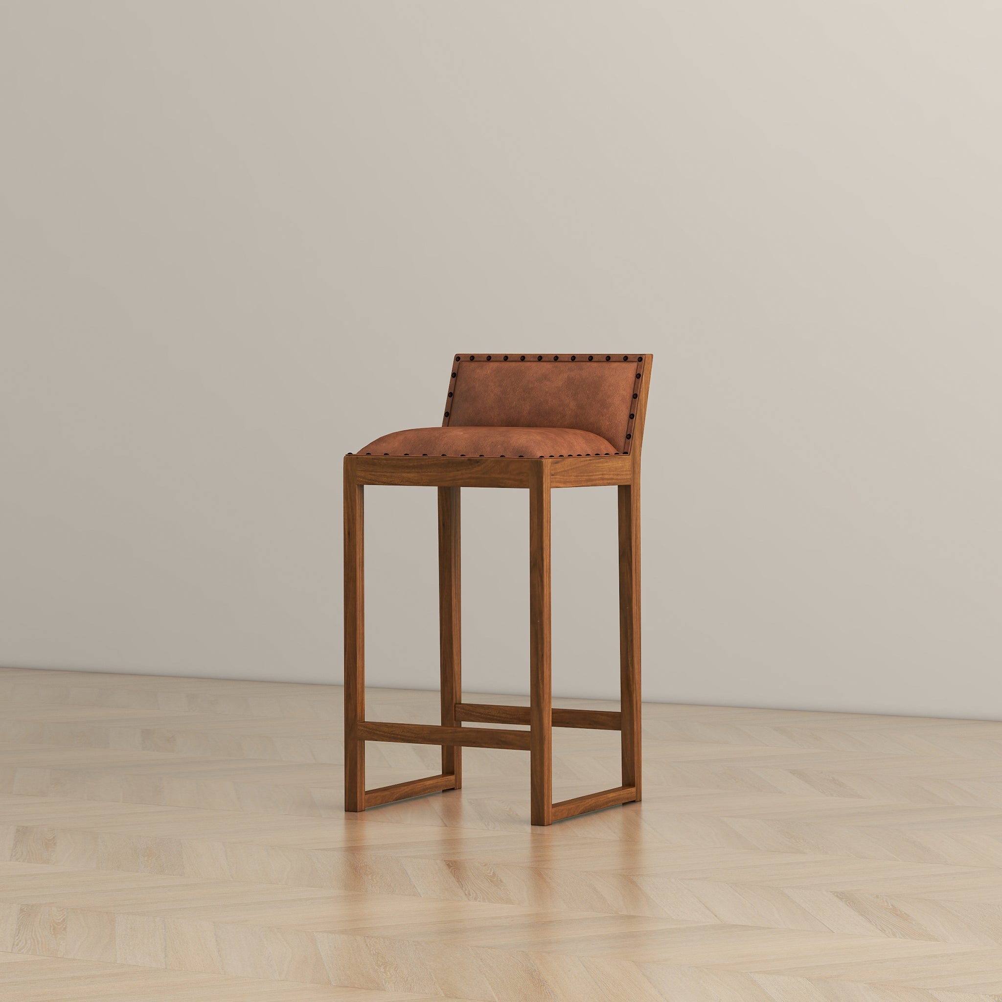 Gavin Mid-Century Modern 25'' Solid Wood Genuine Leather Counter Stool