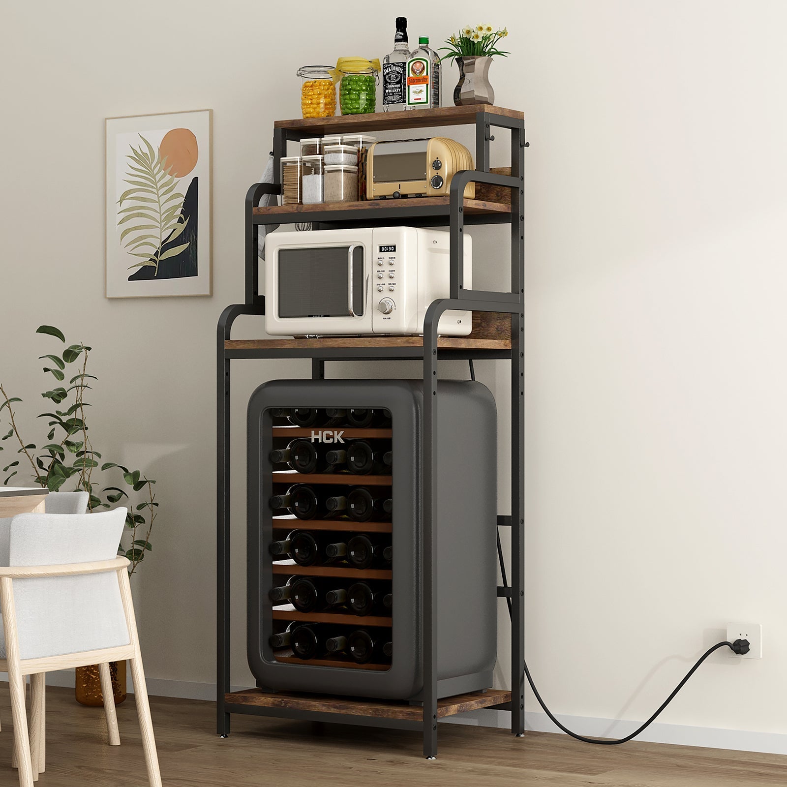 Vintage 4-Tier Mini Fridge Stand with Storage