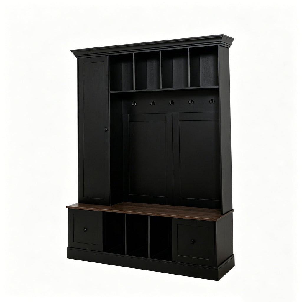 Vibe Haus 62.2'' Farmhouse Hall Tree with Shoe Storage Bench