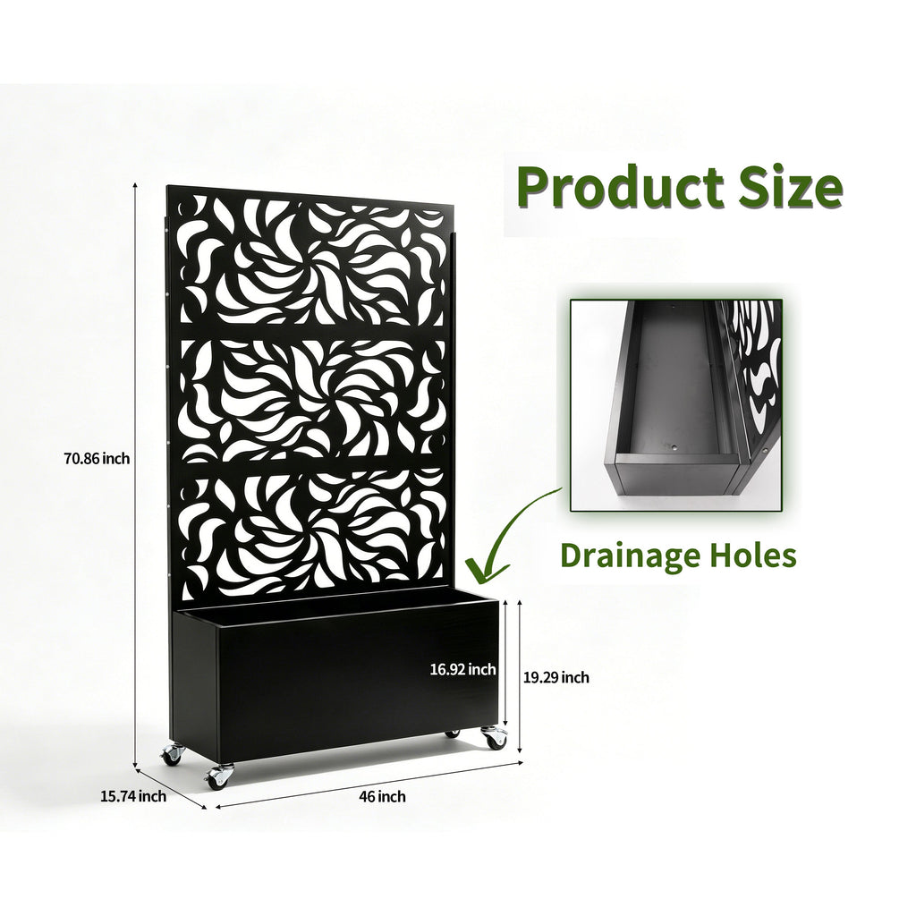 70.87" H × 46.06" W Leaf Pattern Privacy Screen with Planter Box
