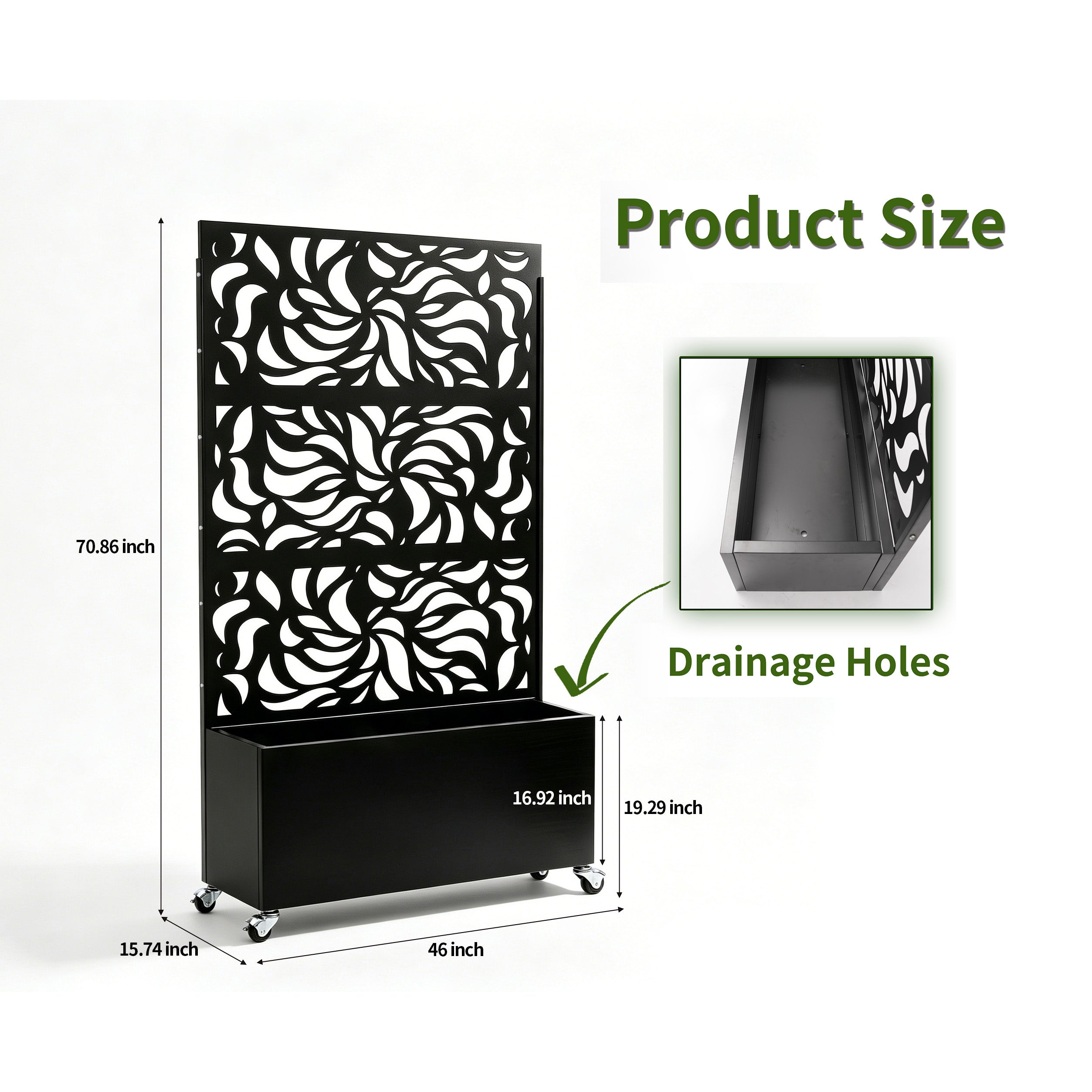 70.87" H × 46.06" W Leaf Pattern Privacy Screen with Planter Box