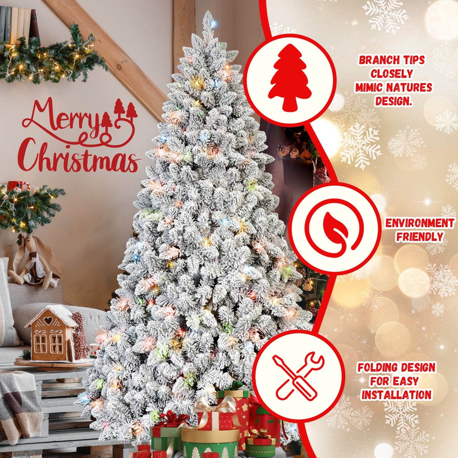 4Ft Flocked Christmas Tree with 150 Colorful UL Lights