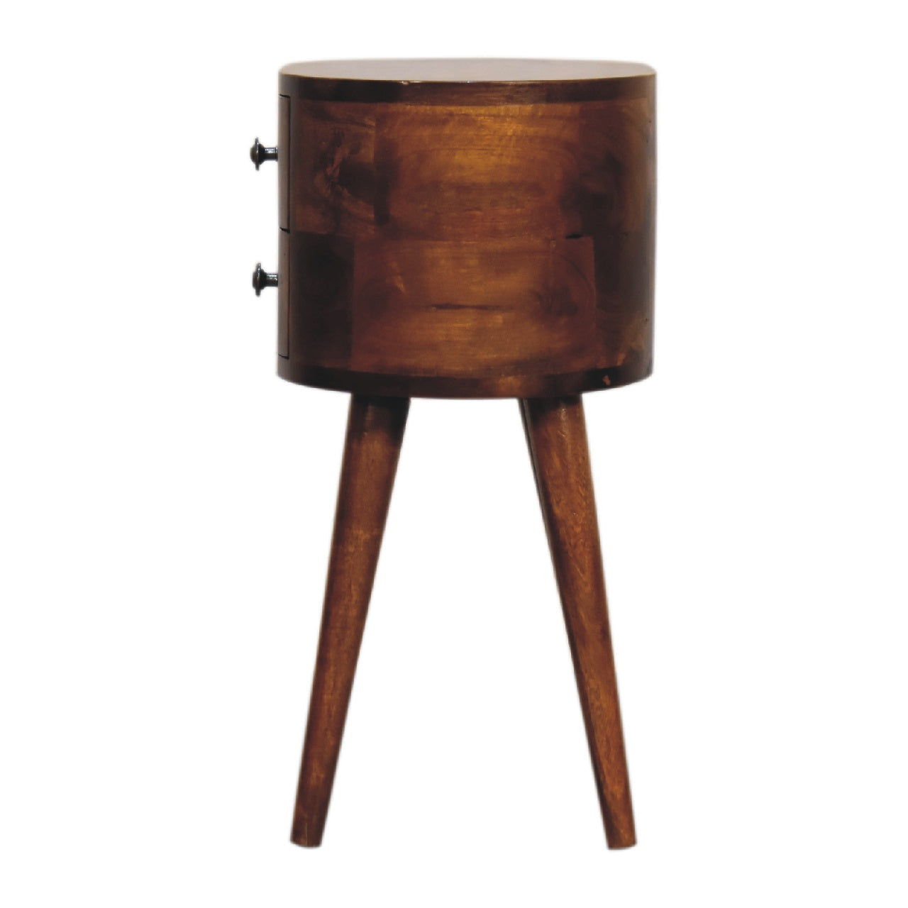 Solid Wood Mini Chestnut Rounded Nightstand, 2-Drawers, Nordic Legs