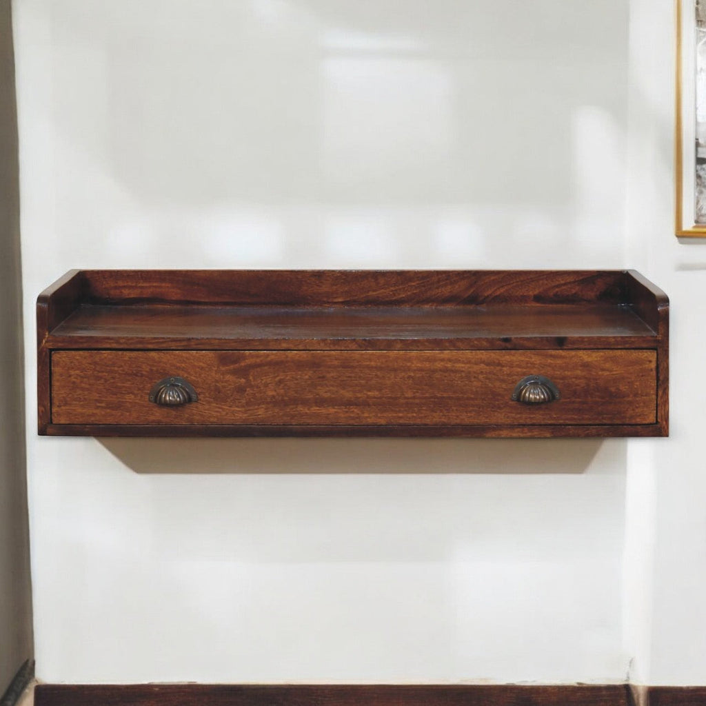 Solid Wood Belmont Wall-Mounted Console, 1 Drawer, 1 Shelf