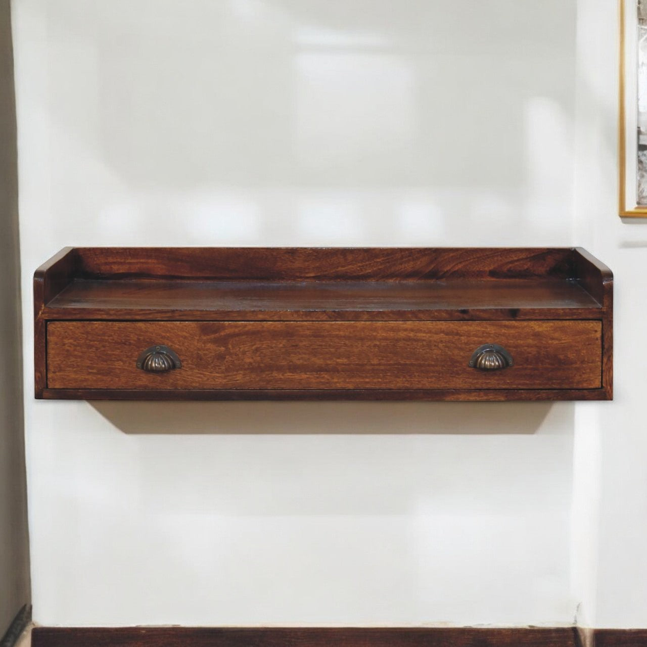 Solid Wood Belmont Wall-Mounted Console, 1 Drawer, 1 Shelf