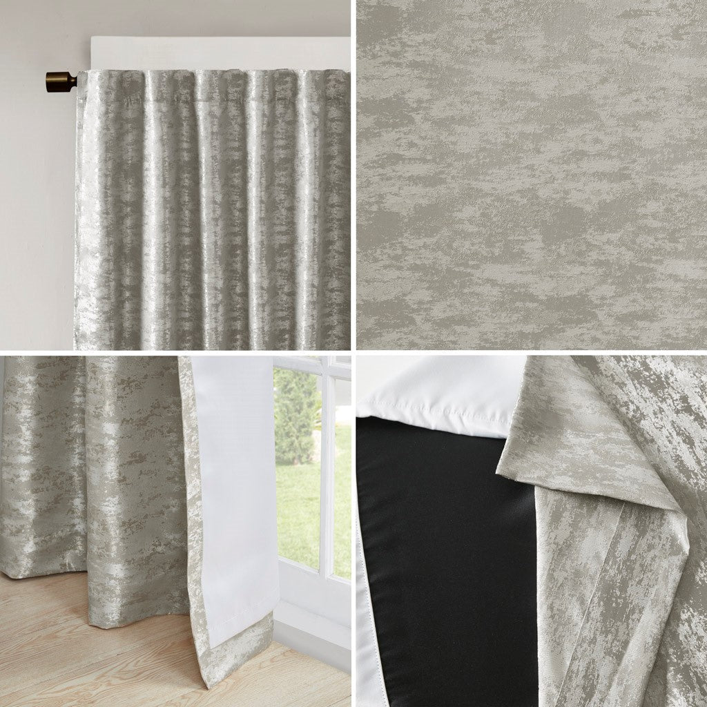 Jacquard Lined Total Blackout Rod Pocket/Back Tab Curtain Panel