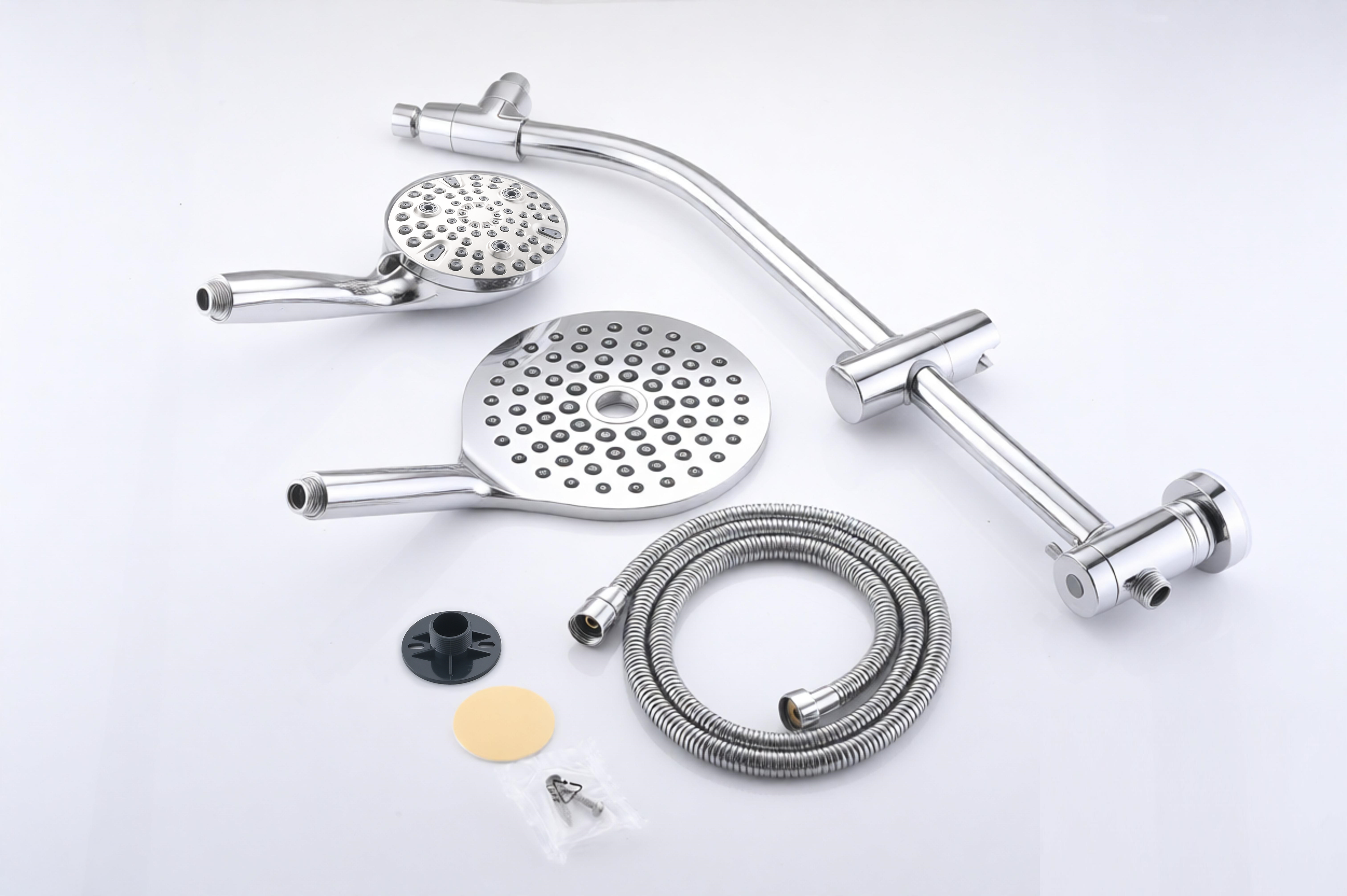 High Pressure Dual Shower Head Set - 26 Inch Tool-Free Adjustable Slide Bar,10 Spray Settings and Handheld.
