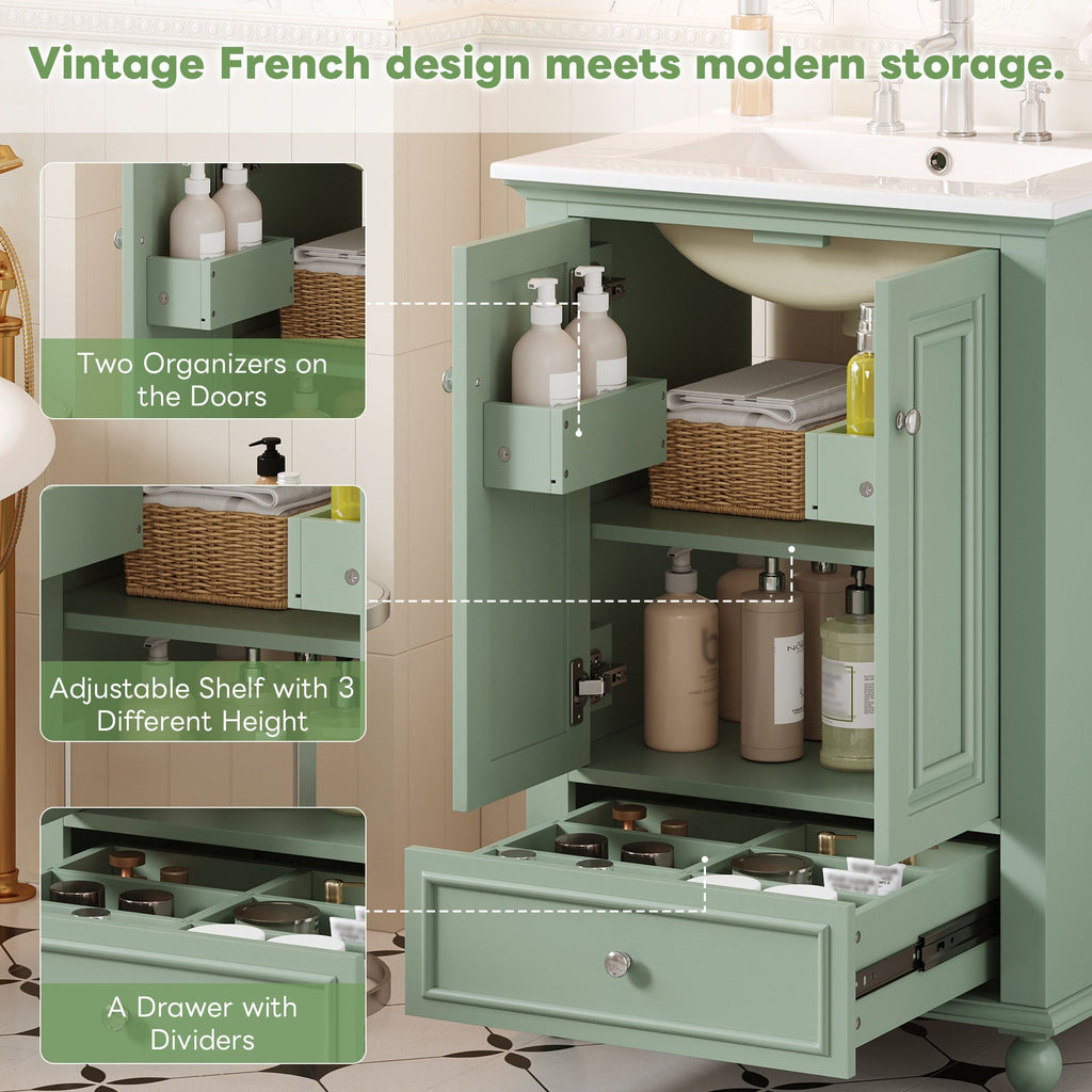 Modern Bathroom Vanity With Sink, Cabinet With Drawer And Dividers, Rectangular Storage Unit