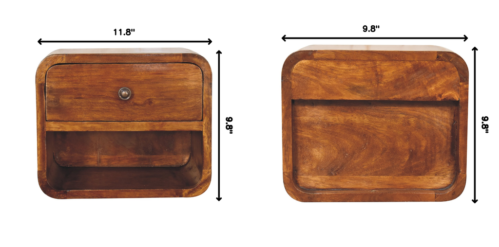 Solid Wood Mini Curve Floating Nightstand, 1-Drawer, 1 Open Slot, Chestnut