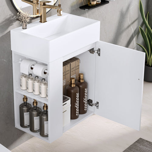 20 Inch Bathroom Vanity with Ceramic Sink, Diamond Pattern Door Design