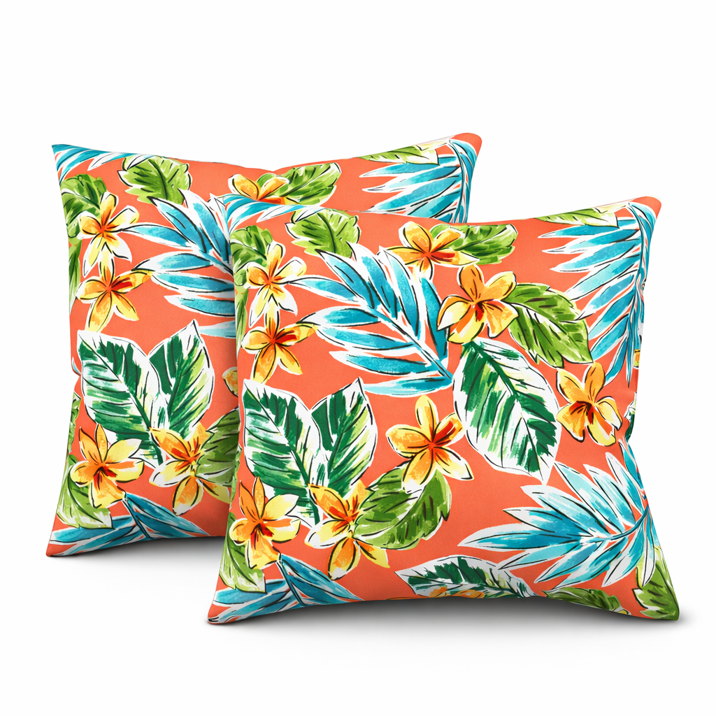 2 Pack Outdoor Throw Pillows, Waterproof & Fade-Resistant Patio Cushions (18x18 Inch, Bright Coral Pink)