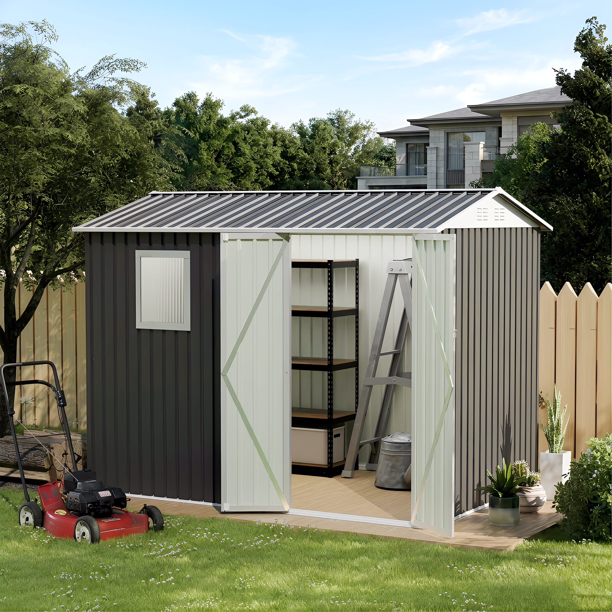 9x6 Ft Metal Garden Shed with 1 Window for Outdoor Patio Storage