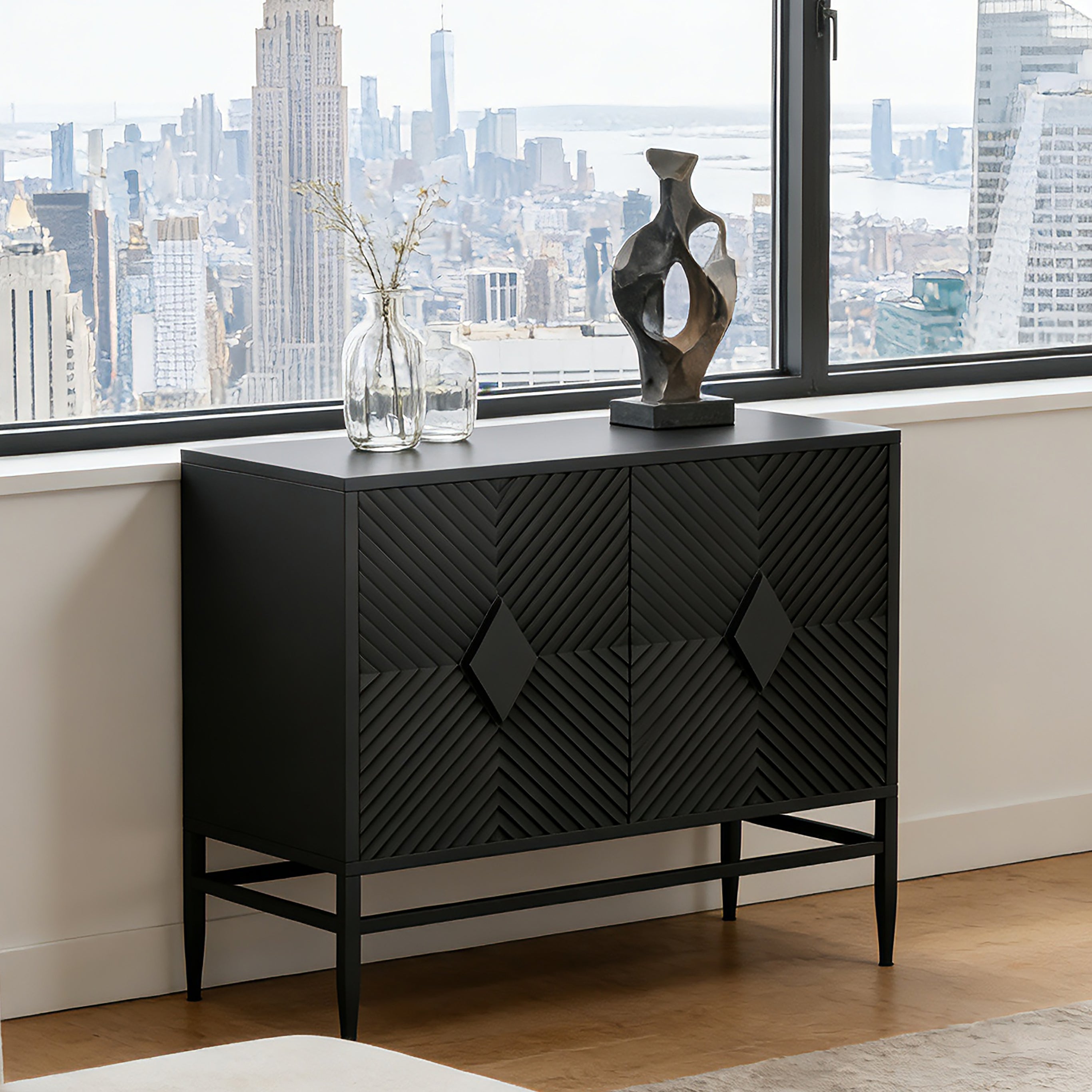 Modern 2 Door Wooden Storage Cabinet Accent Cabinet
