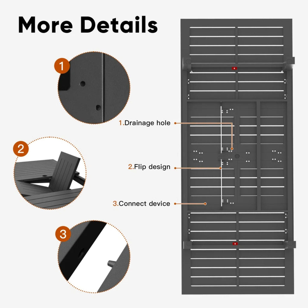 Extendable Outdoor Dining Table, All Weather, Slatted Top, Rust Proof - Gray