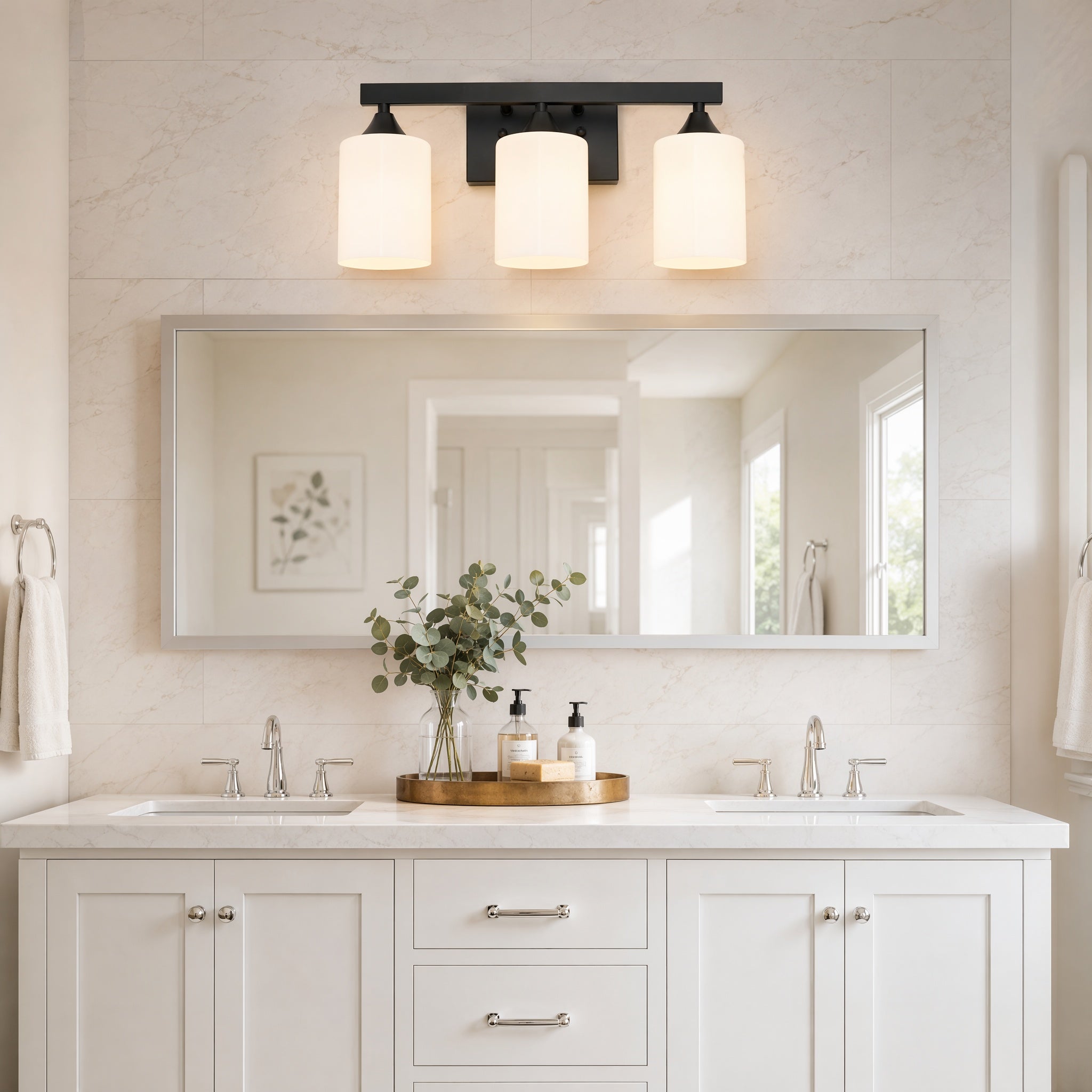 3-Light Matte Black Bathroom Vanity Light