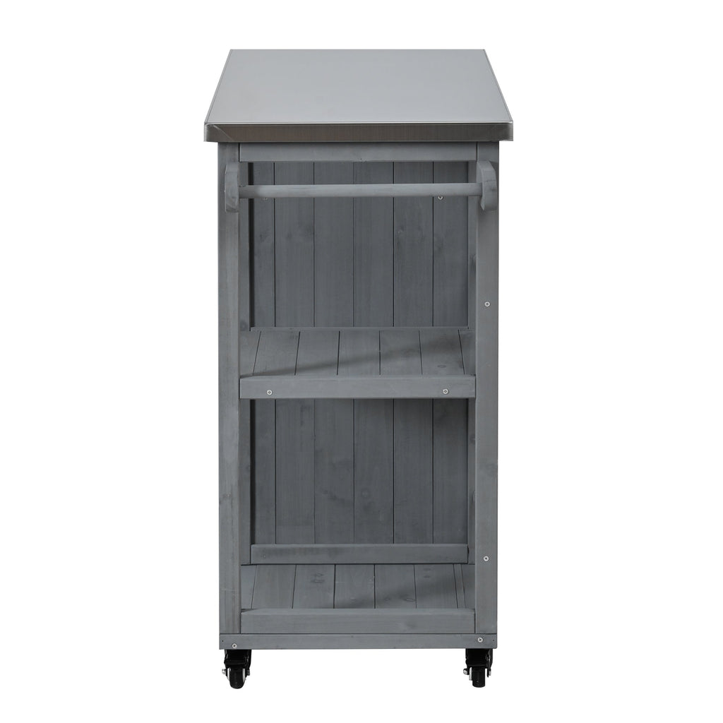 Outdoor Kitchen Island Fir Wood Prep Station with Stainless Steel Top