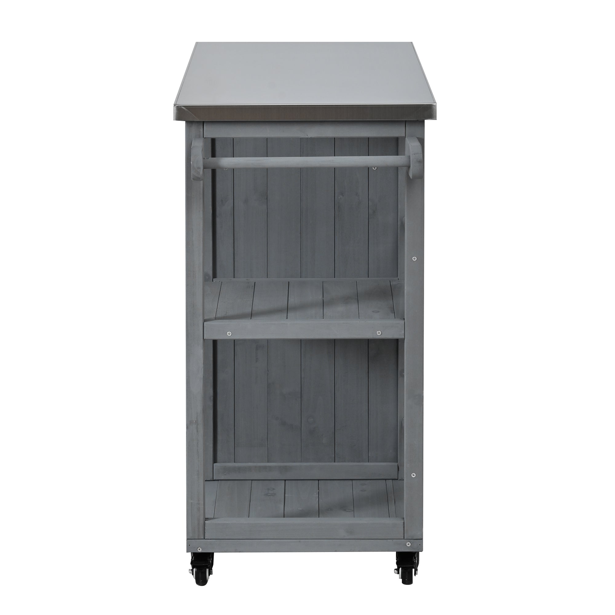 Outdoor Kitchen Island Fir Wood Prep Station with Stainless Steel Top