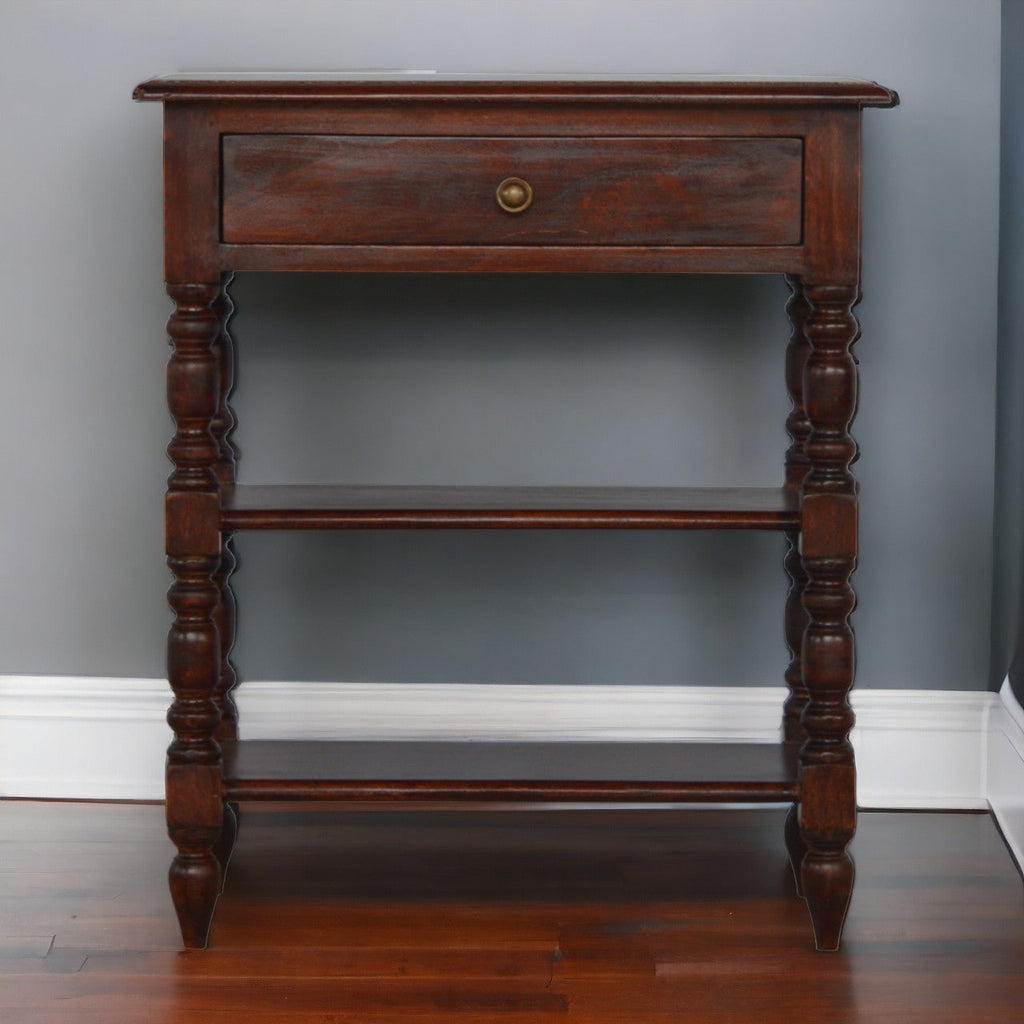 Solid Wood Turned Occasional Table, 1-Drawer