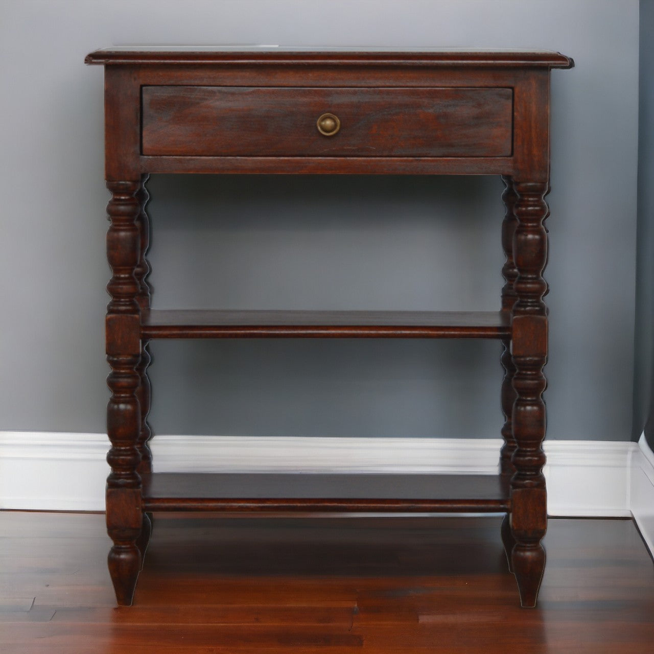Solid Wood Turned Occasional Table, 1-Drawer