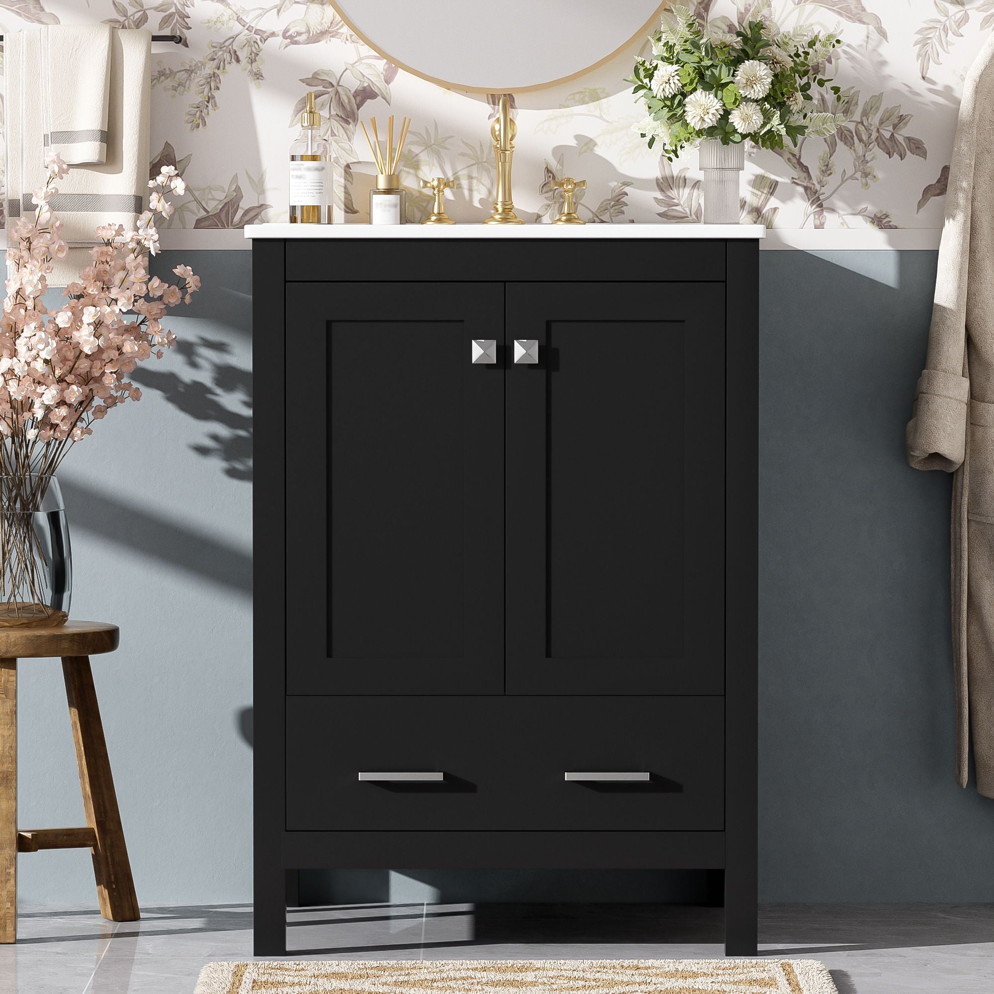 Bathroom Vanity With Integrated Undermount Ceramic Sink, 2 Doors And 1 Drawer, Soft Close Hinges