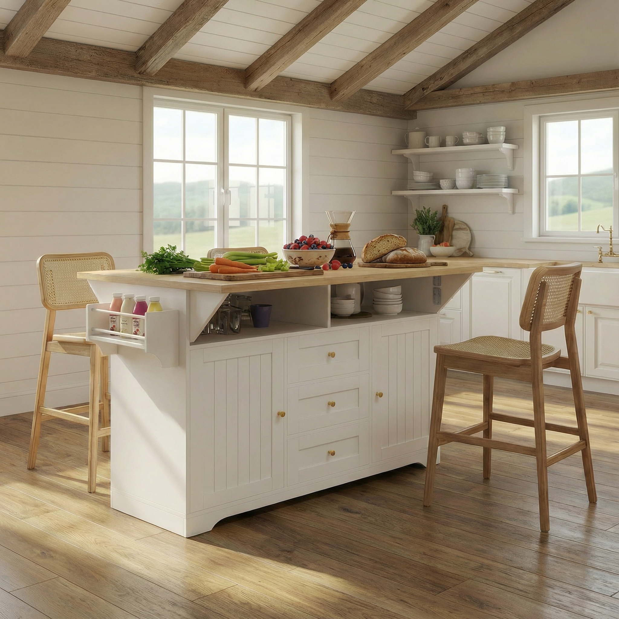 Large Kitchen Island with 2 Drop Leaf and Power Outlet