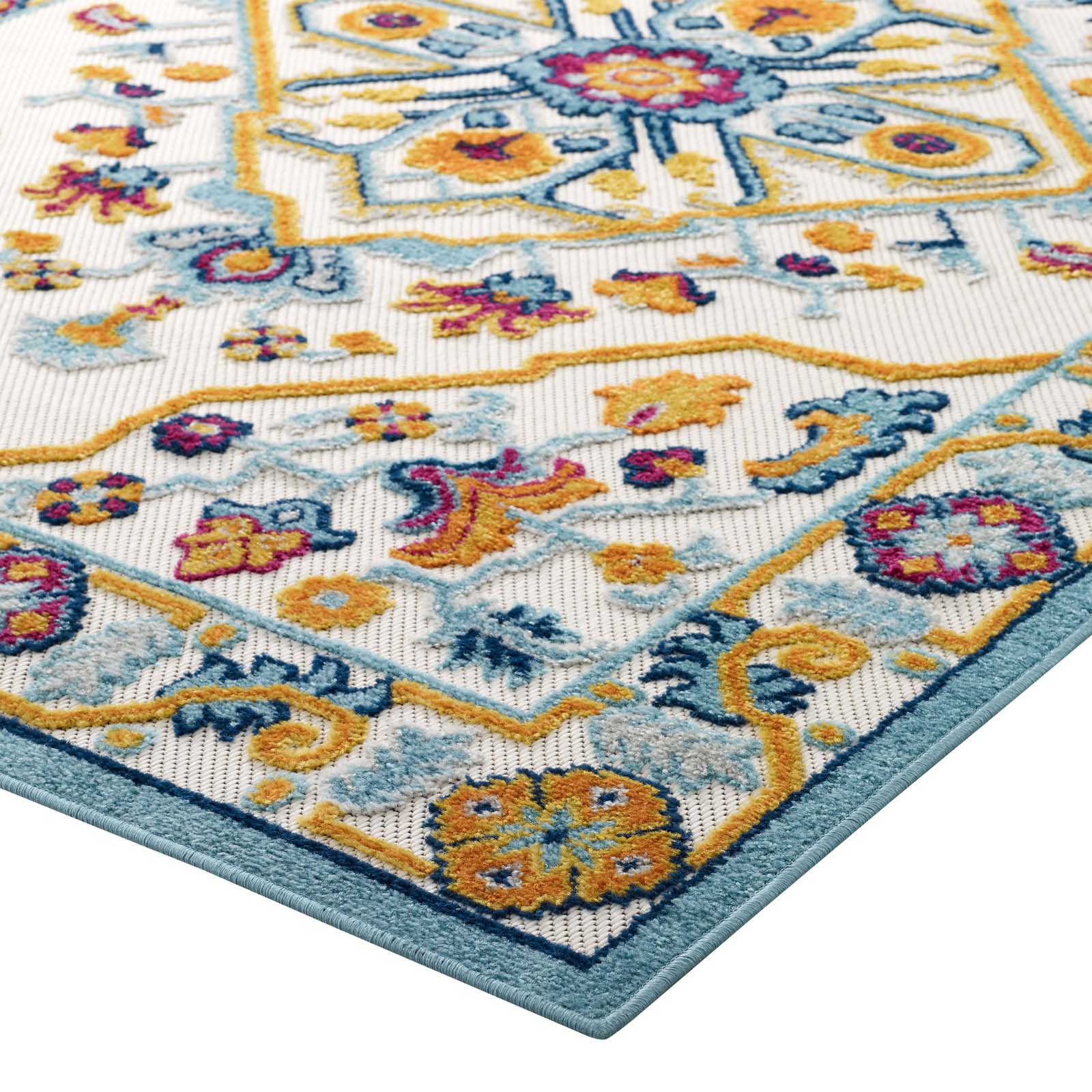 Reflect Freesia Distressed Floral Vintage Medallion 5x8 Indoor and Outdoor Area Rug by Modway