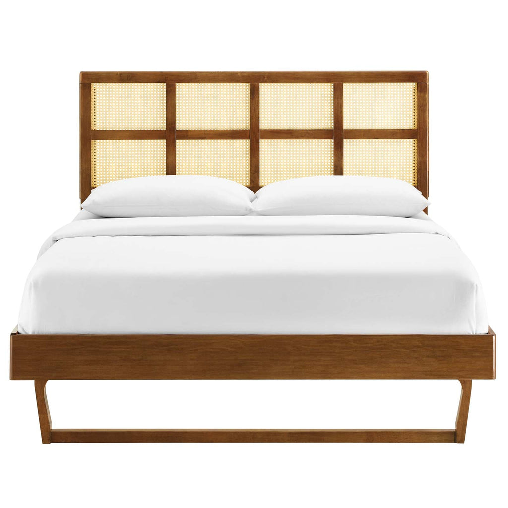 Sidney Cane and Wood Full Platform Bed With Angular Legs by Modway